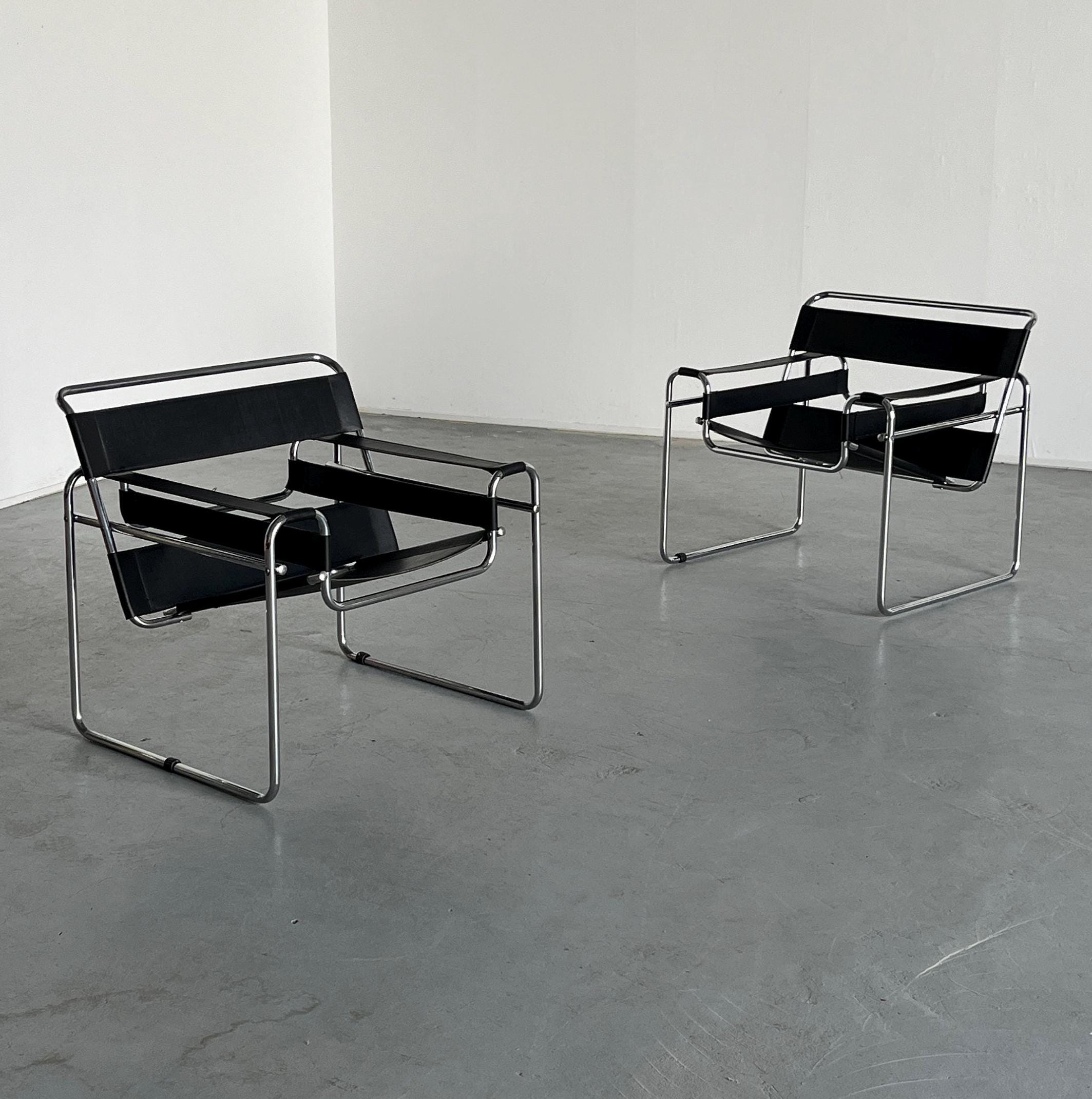 Wassily Style Armchairs by Marcel Breuer, 1970s Vintage Replica