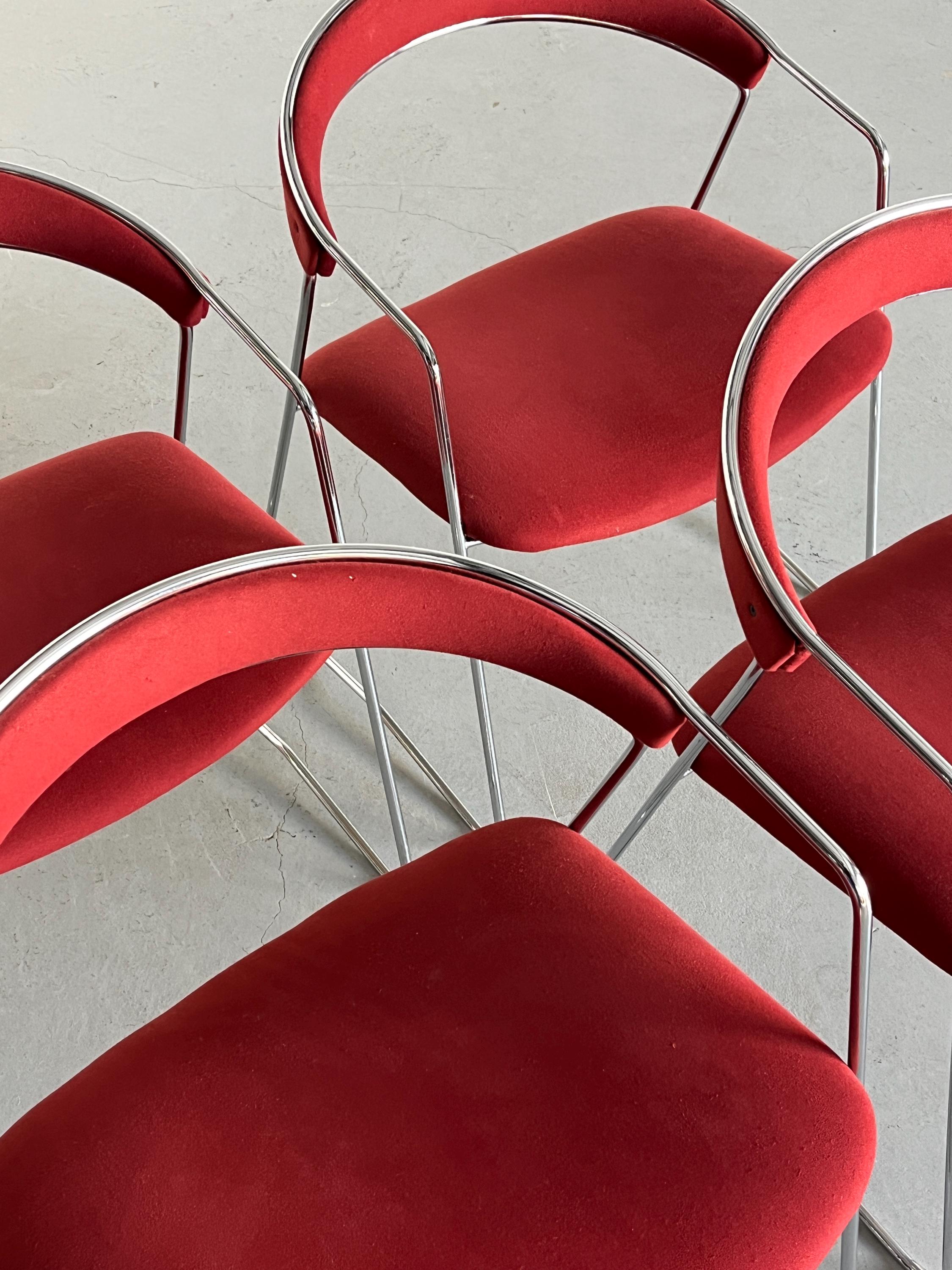 Modernist Armchairs in Dark Red Brushed Upholstery, Italy 1990s