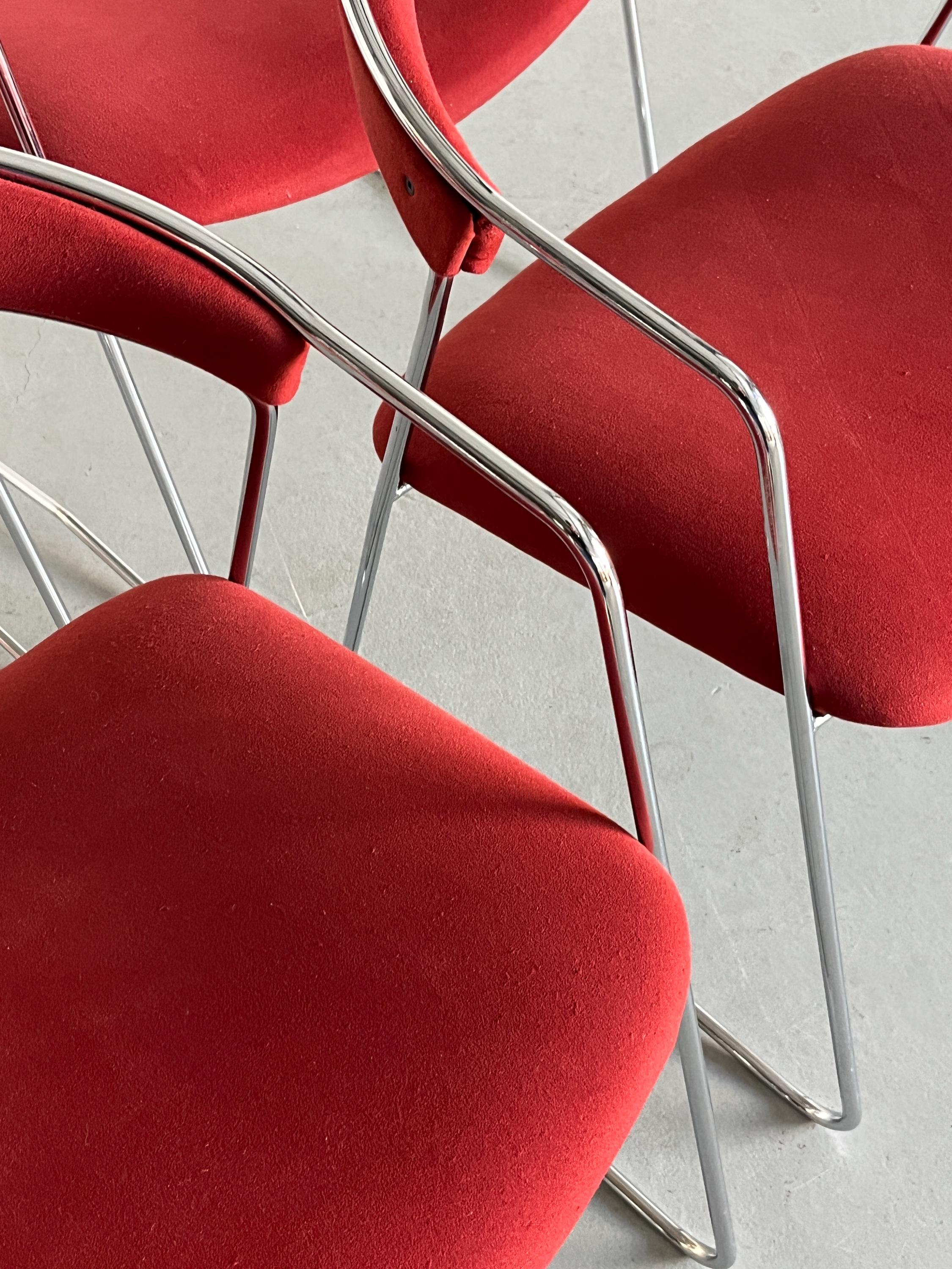 Modernist Armchairs in Dark Red Brushed Upholstery, Italy 1990s