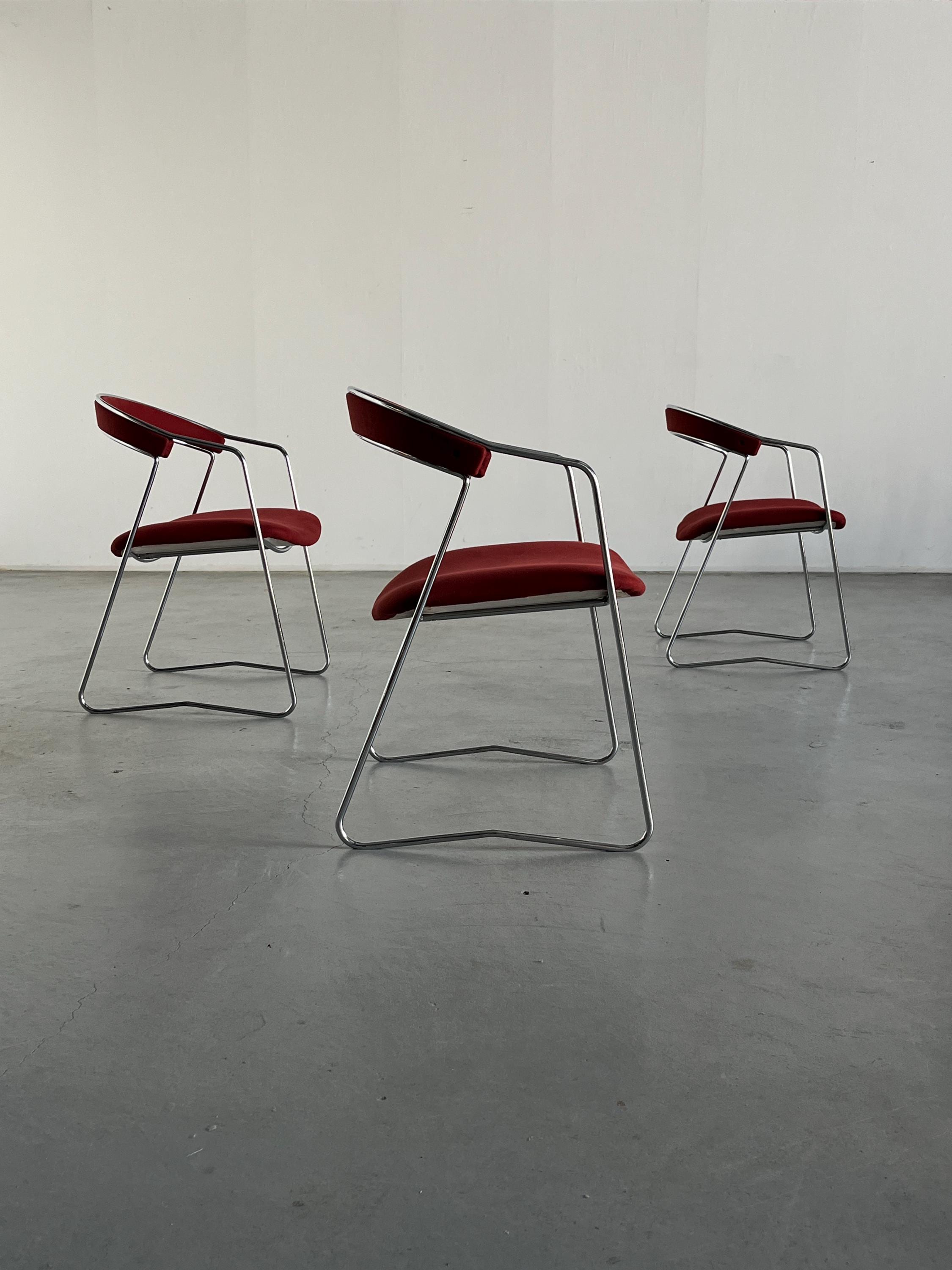 Modernist Armchairs in Dark Red Brushed Upholstery, Italy 1990s