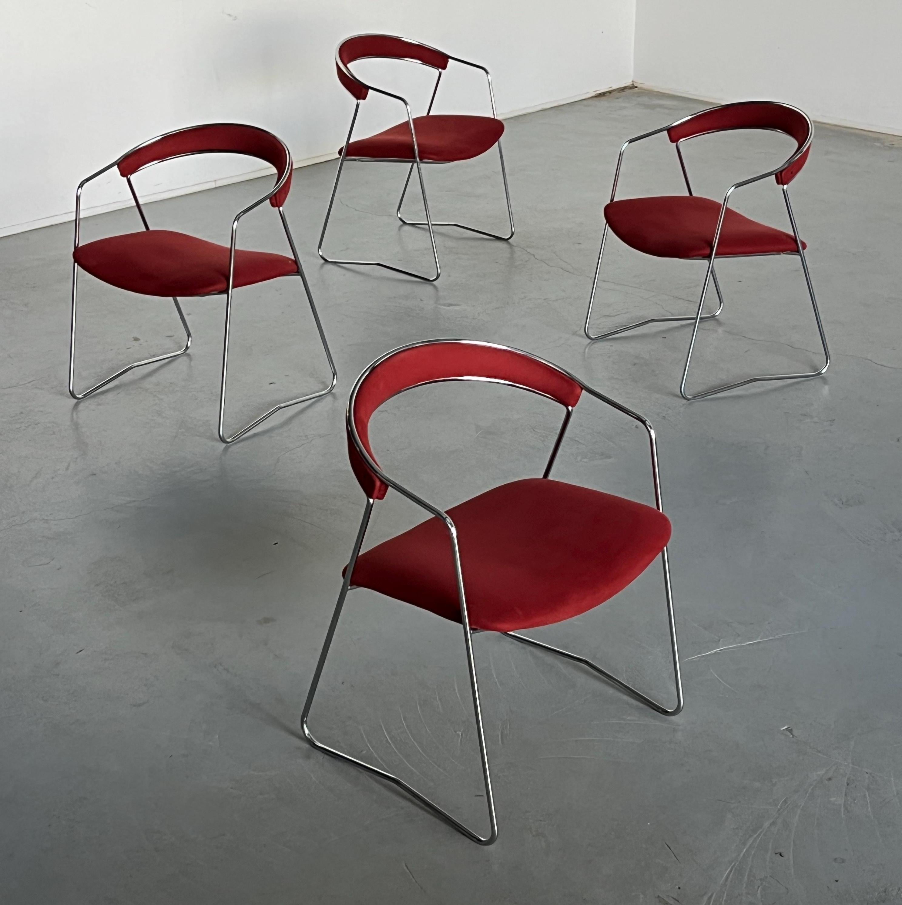 Modernist Armchairs in Dark Red Brushed Upholstery, Italy 1990s