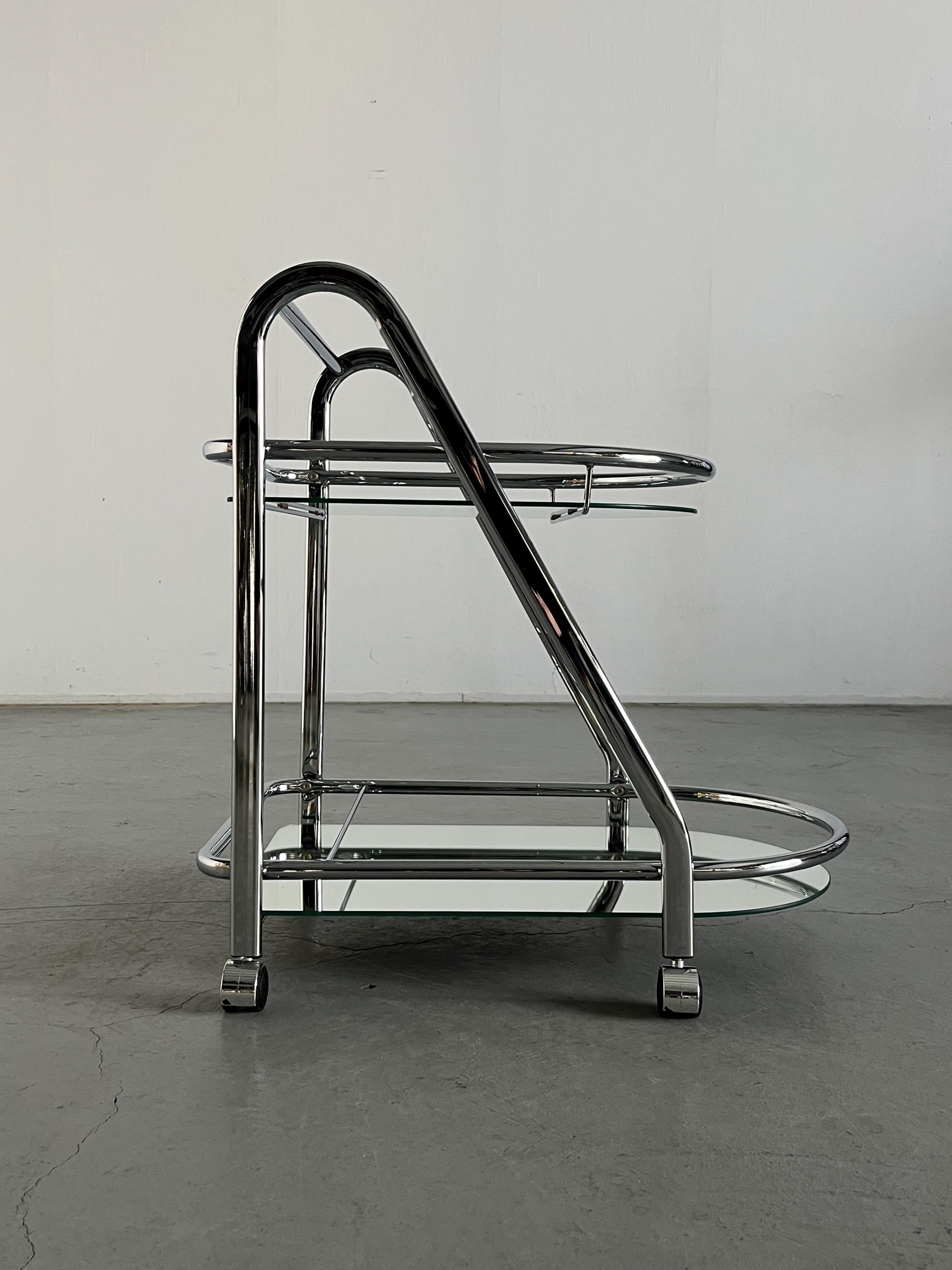 Serving Trolley in Chromed Steel, Glass and Mirror, 1970s Italy