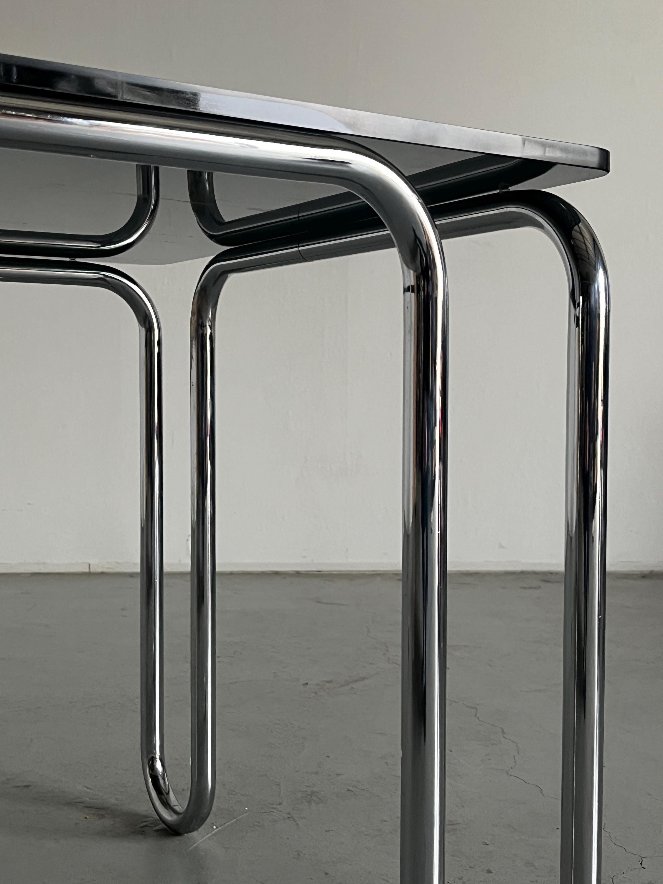 Modernist Smoked Glass and Chromed Tubular Steel Dining Table