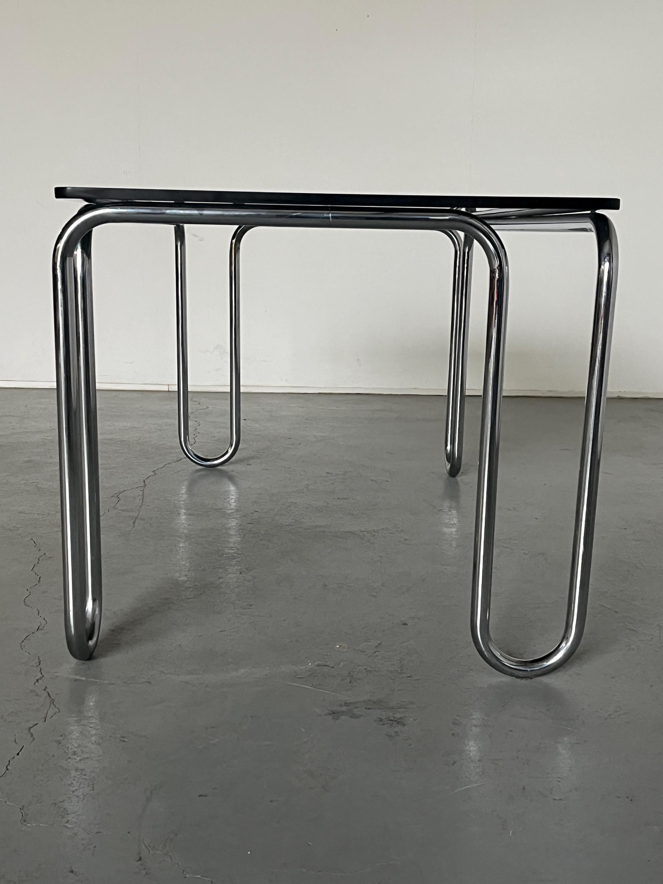 Modernist Smoked Glass and Chromed Tubular Steel Dining Table