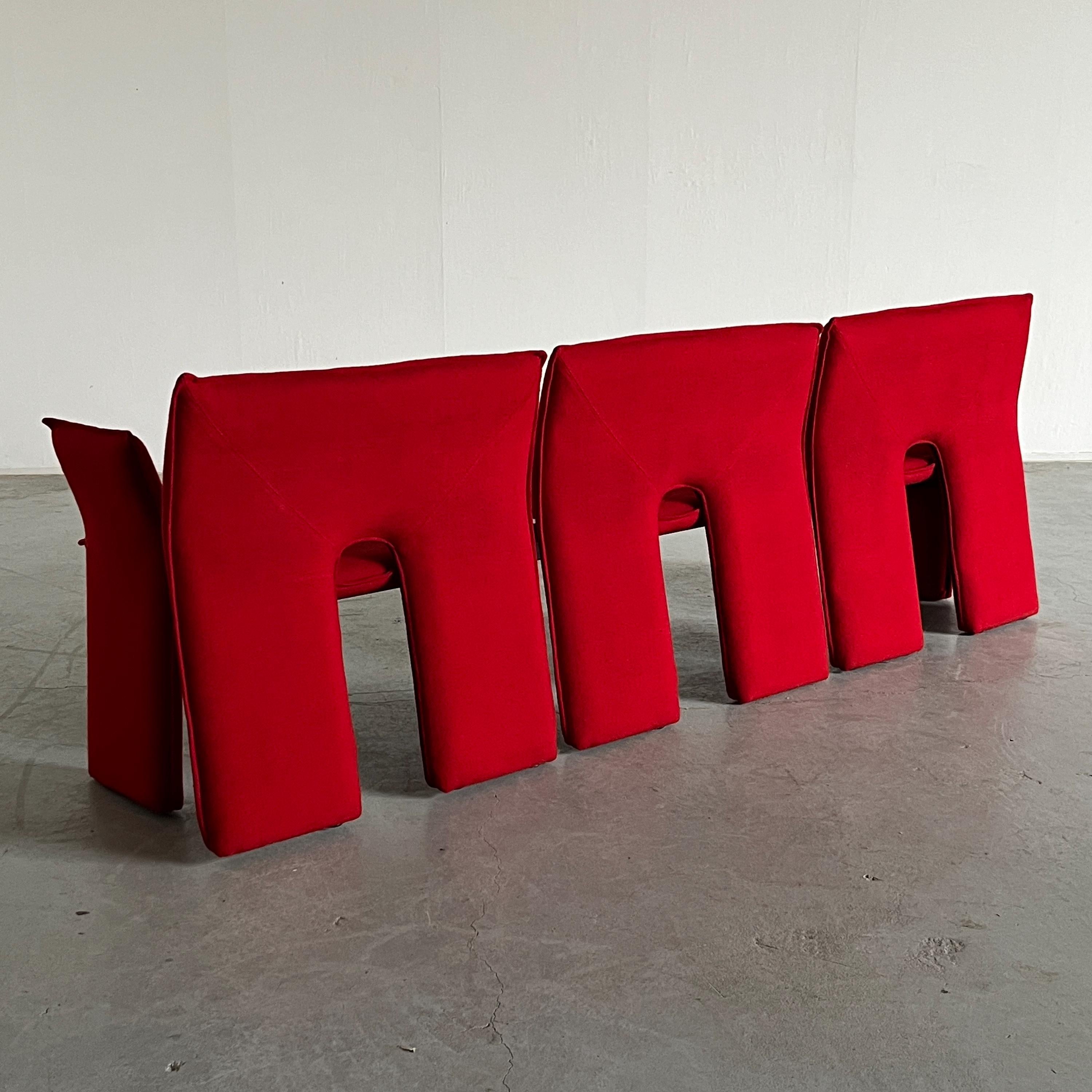 Postmodern Three-seater Sofa in Red Wool