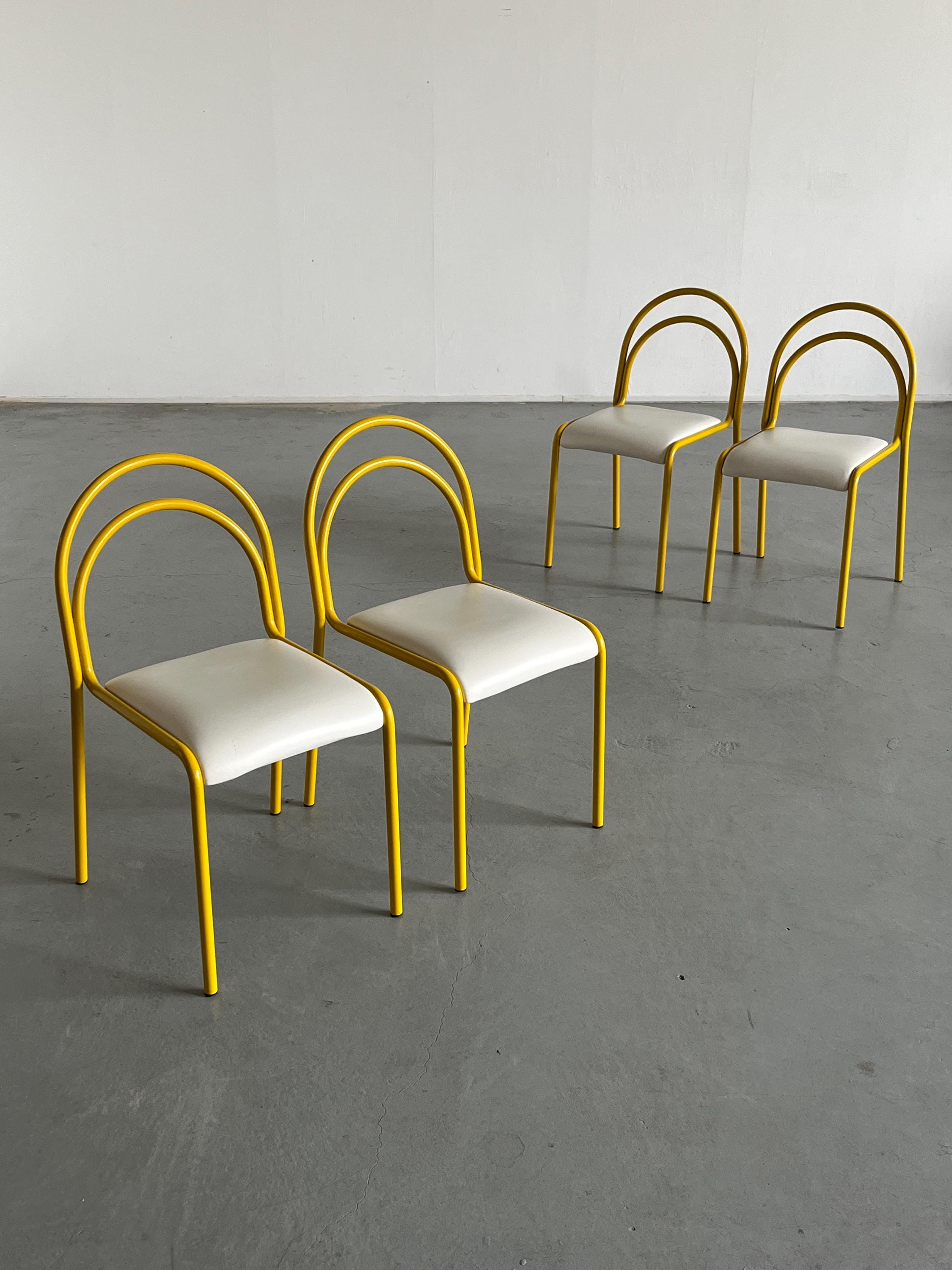 Sculptural Chairs in Yellow Curved Iron Frame, 1980s