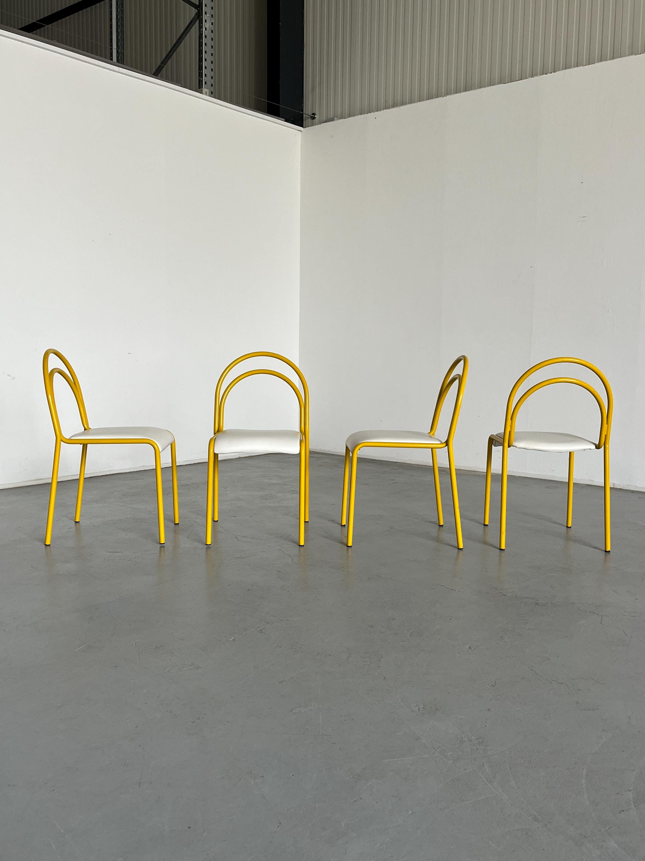 Sculptural Chairs in Yellow Curved Iron Frame, 1980s