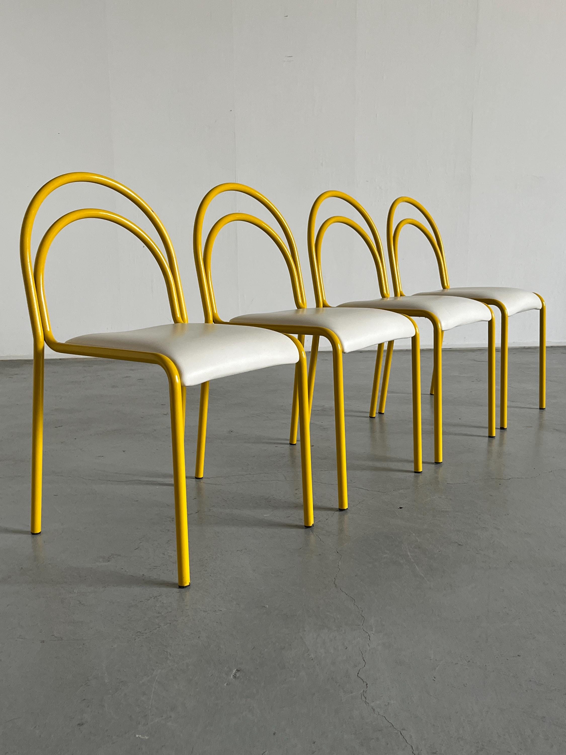 Sculptural Chairs in Yellow Curved Iron Frame, 1980s