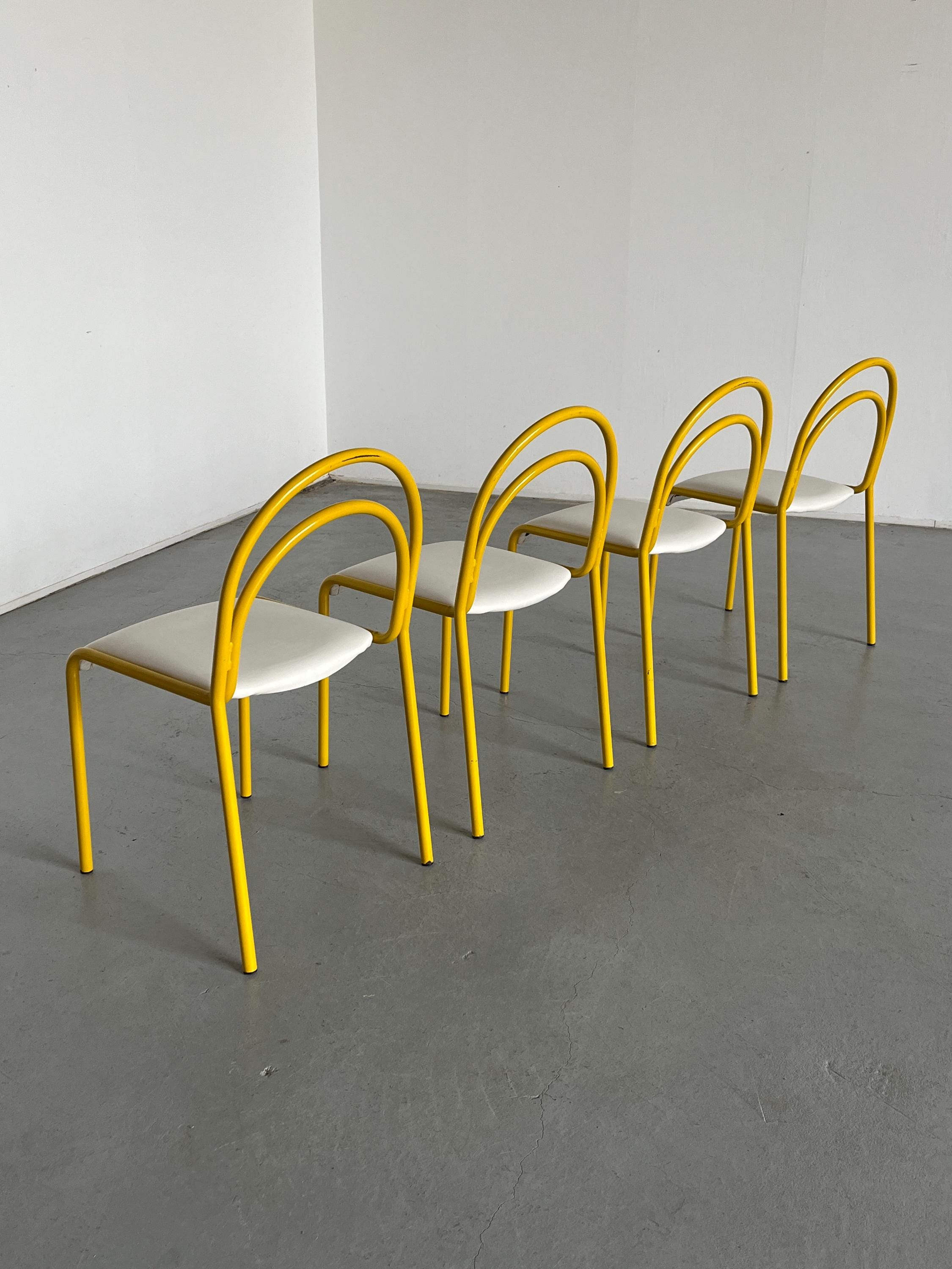 Sculptural Chairs in Yellow Curved Iron Frame, 1980s