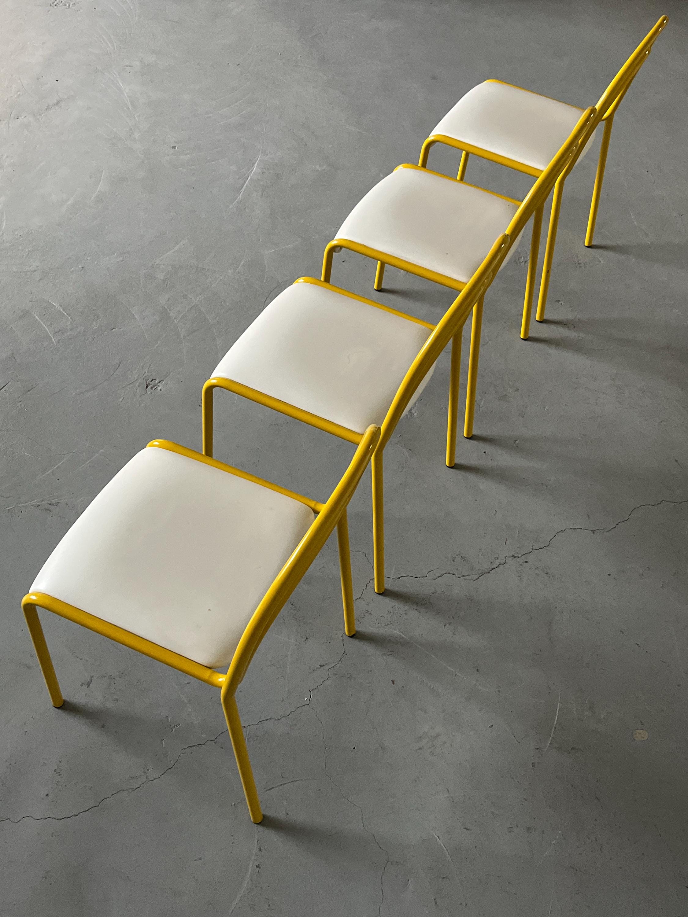 Sculptural Chairs in Yellow Curved Iron Frame, 1980s
