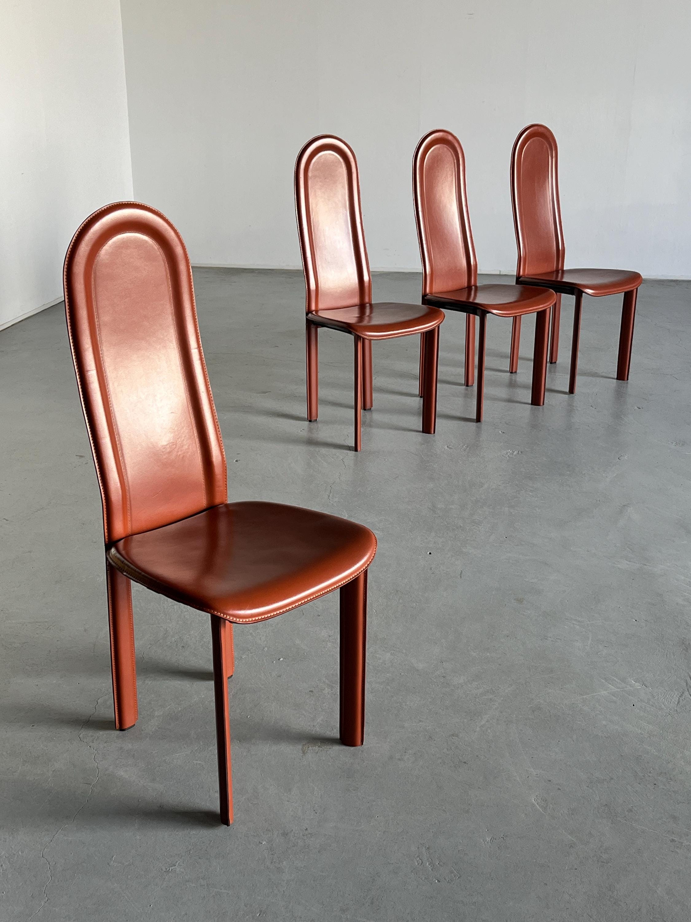 Brown Leather Chairs in the style of Roche Bobois, 1980s