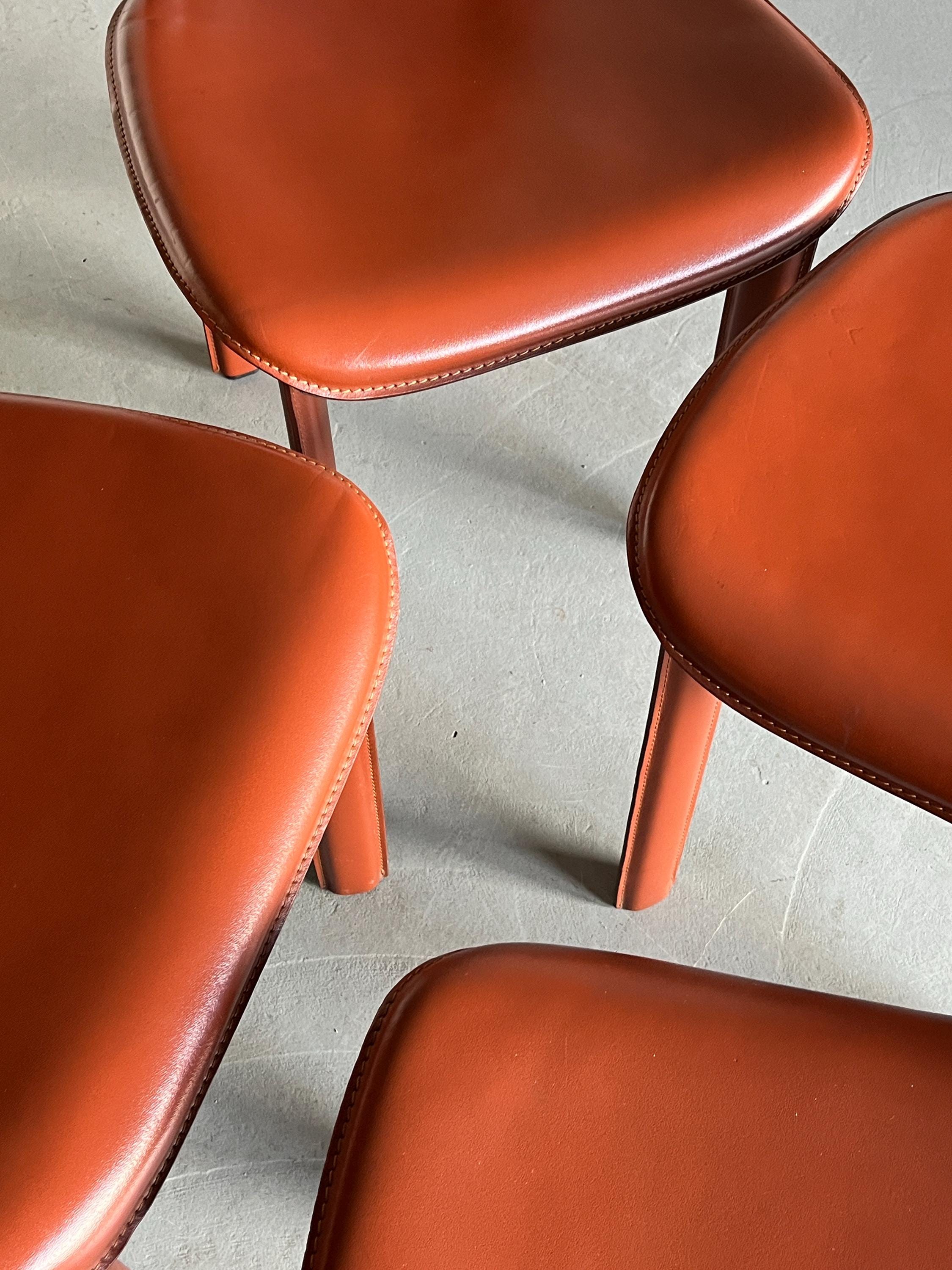 Brown Leather Chairs in the style of Roche Bobois, 1980s