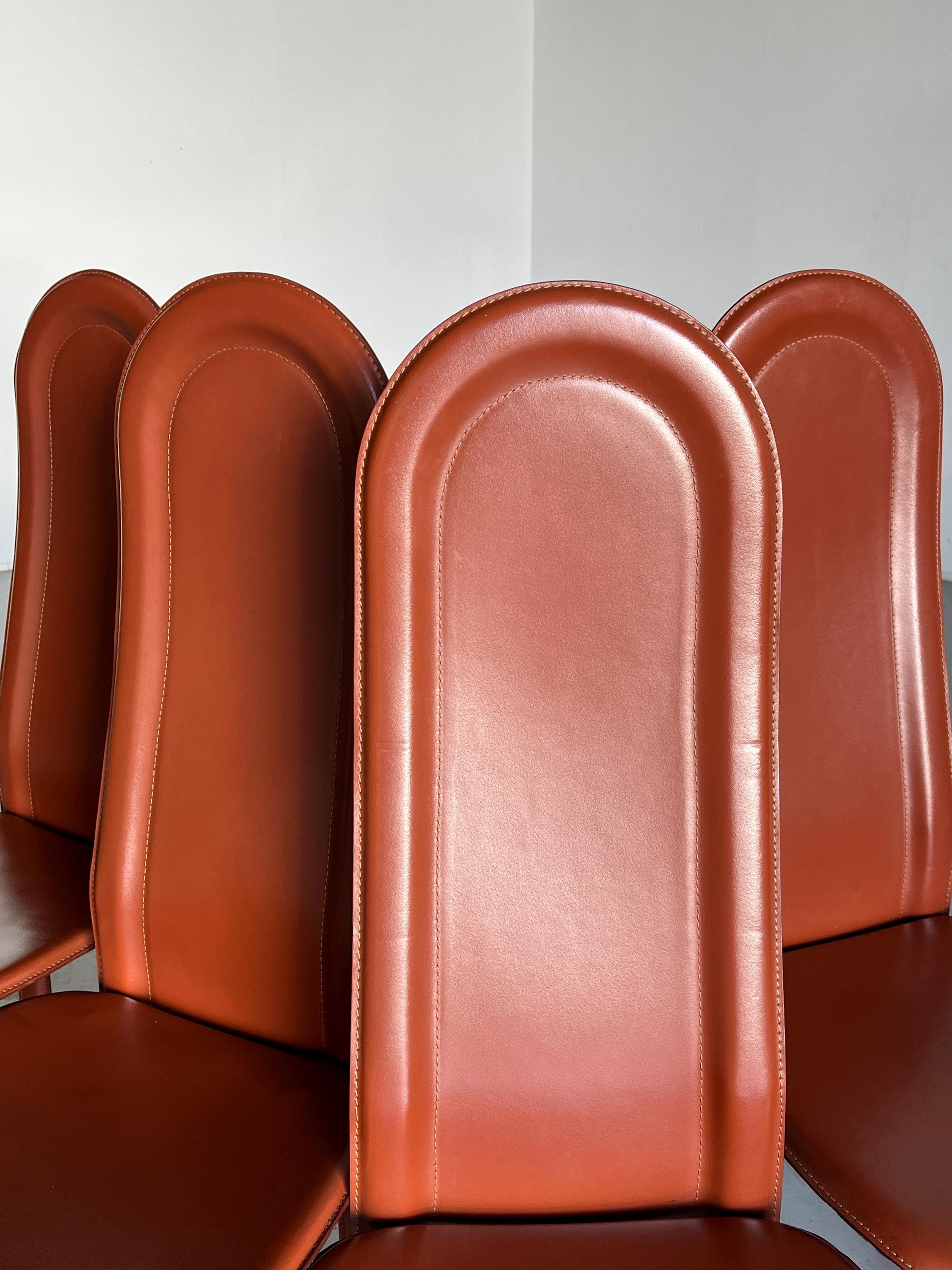 Brown Leather Chairs in the style of Roche Bobois, 1980s