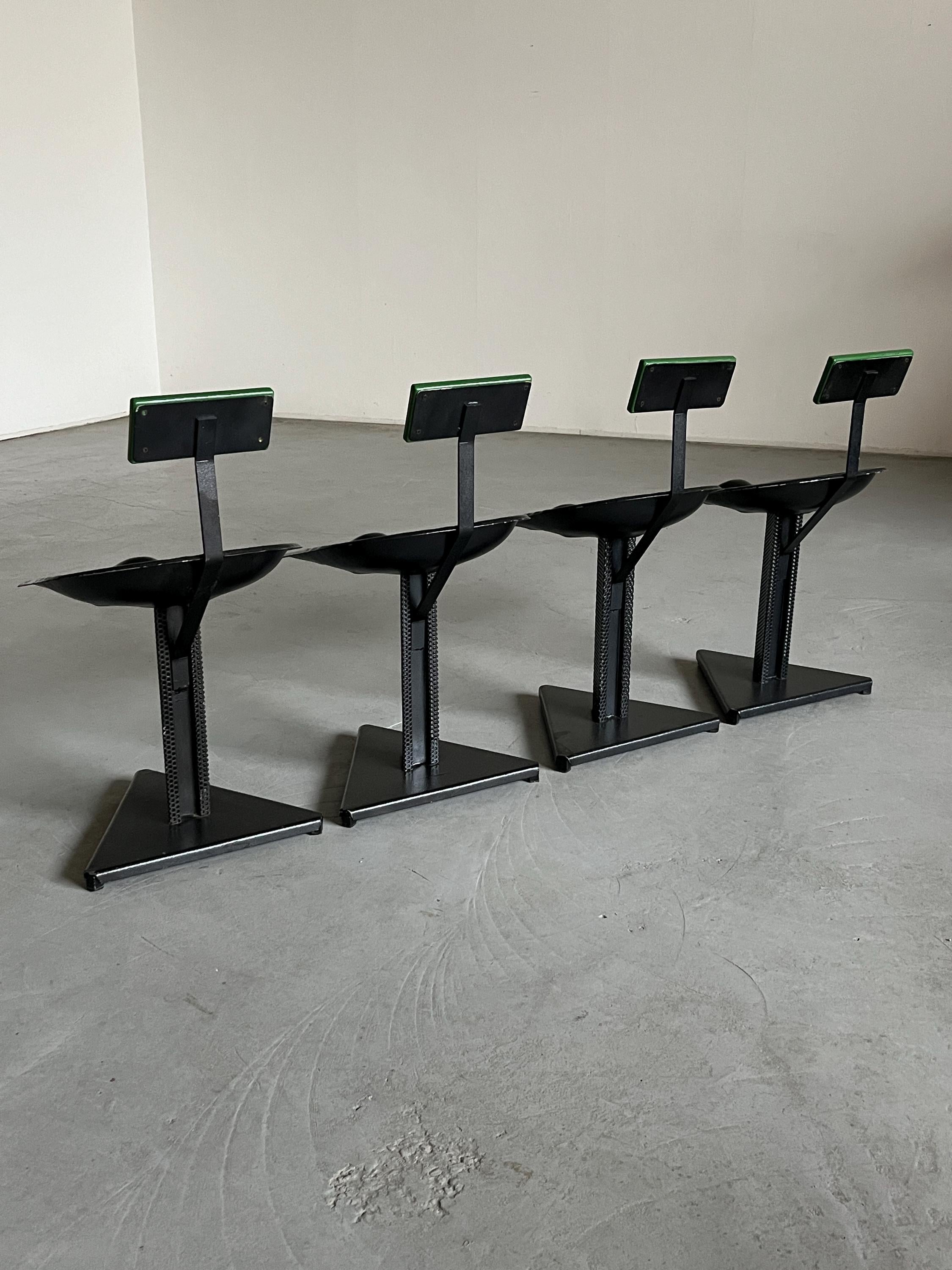 Set of 4 Italian Memphis Design Abstract Geometrical Postmodern Dining Chairs or Accent Chairs, 1980s Italy