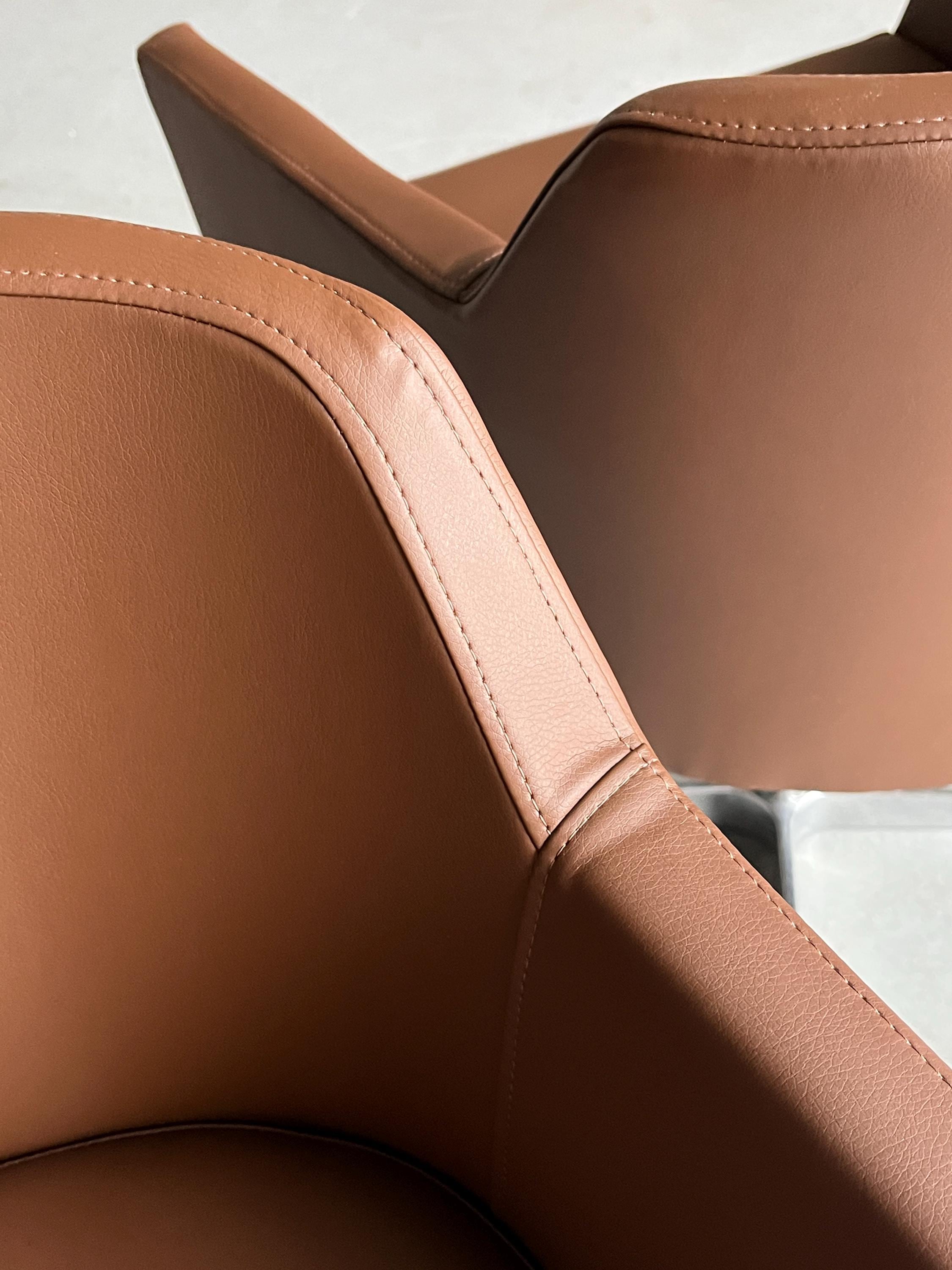 Mid-Century Modern Swivel Armchairs in Brown Faux Leather, 1980s