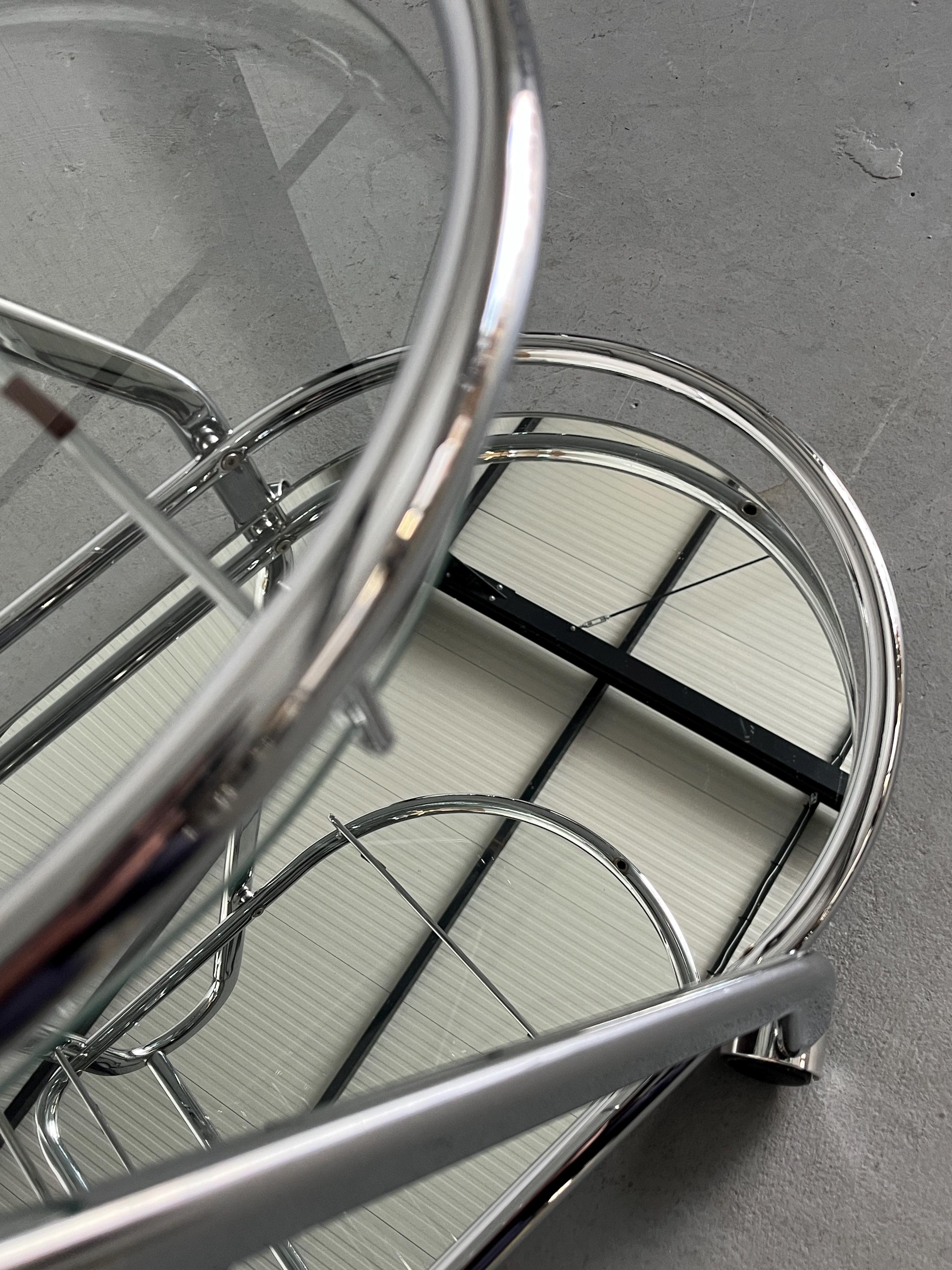 Serving Trolley in Chromed Steel, Glass and Mirror, 1970s Italy