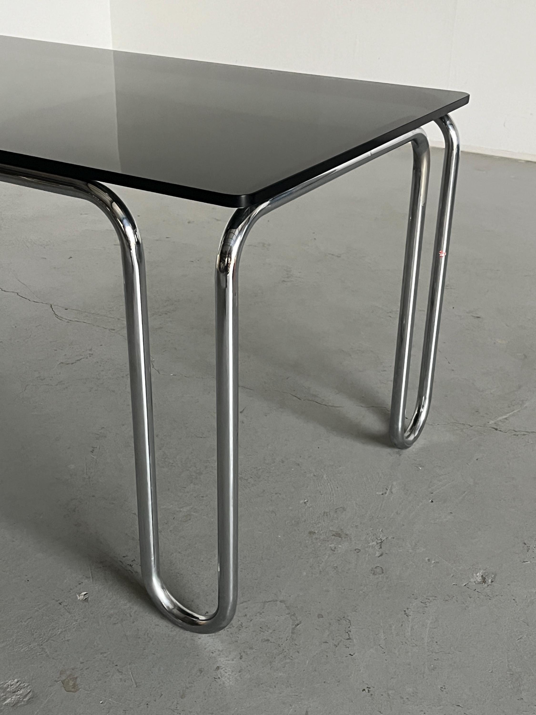 Modernist Smoked Glass and Chromed Tubular Steel Dining Table