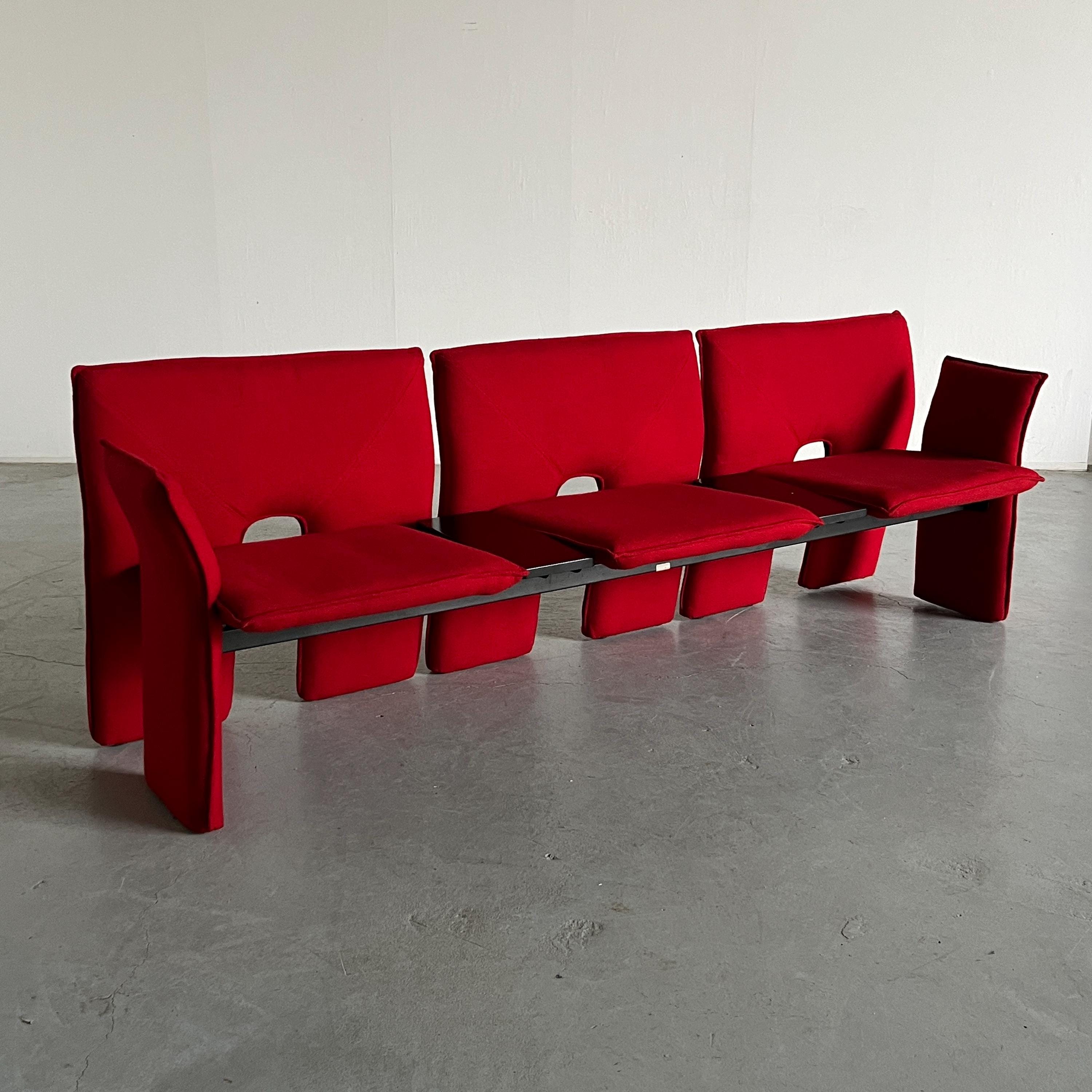 Postmodern Three-seater Sofa in Red Wool