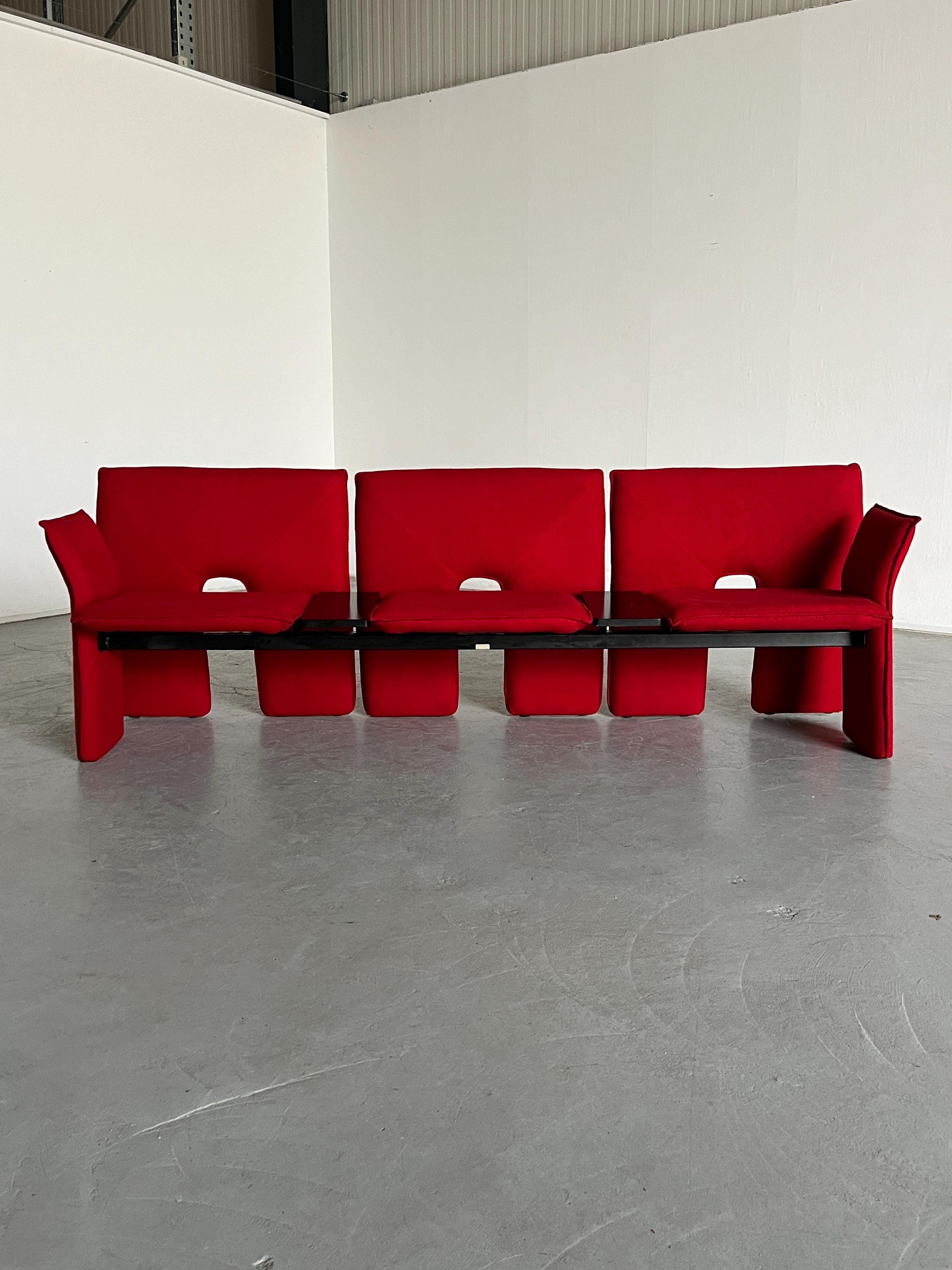 Postmodern Three-seater Sofa in Red Wool