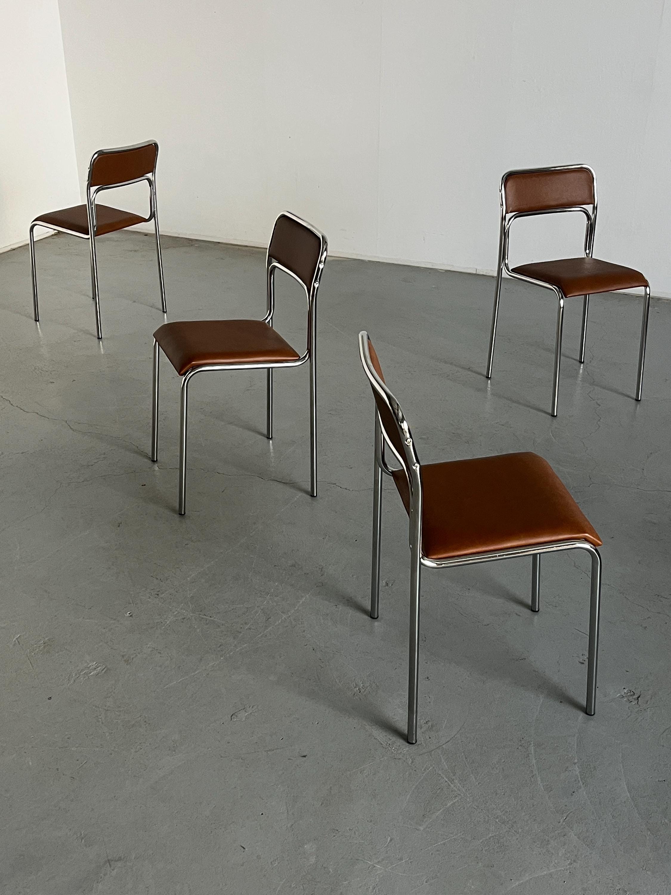 Bauhaus Chrome Tubular Steel and Brown Faux Leather Chairs