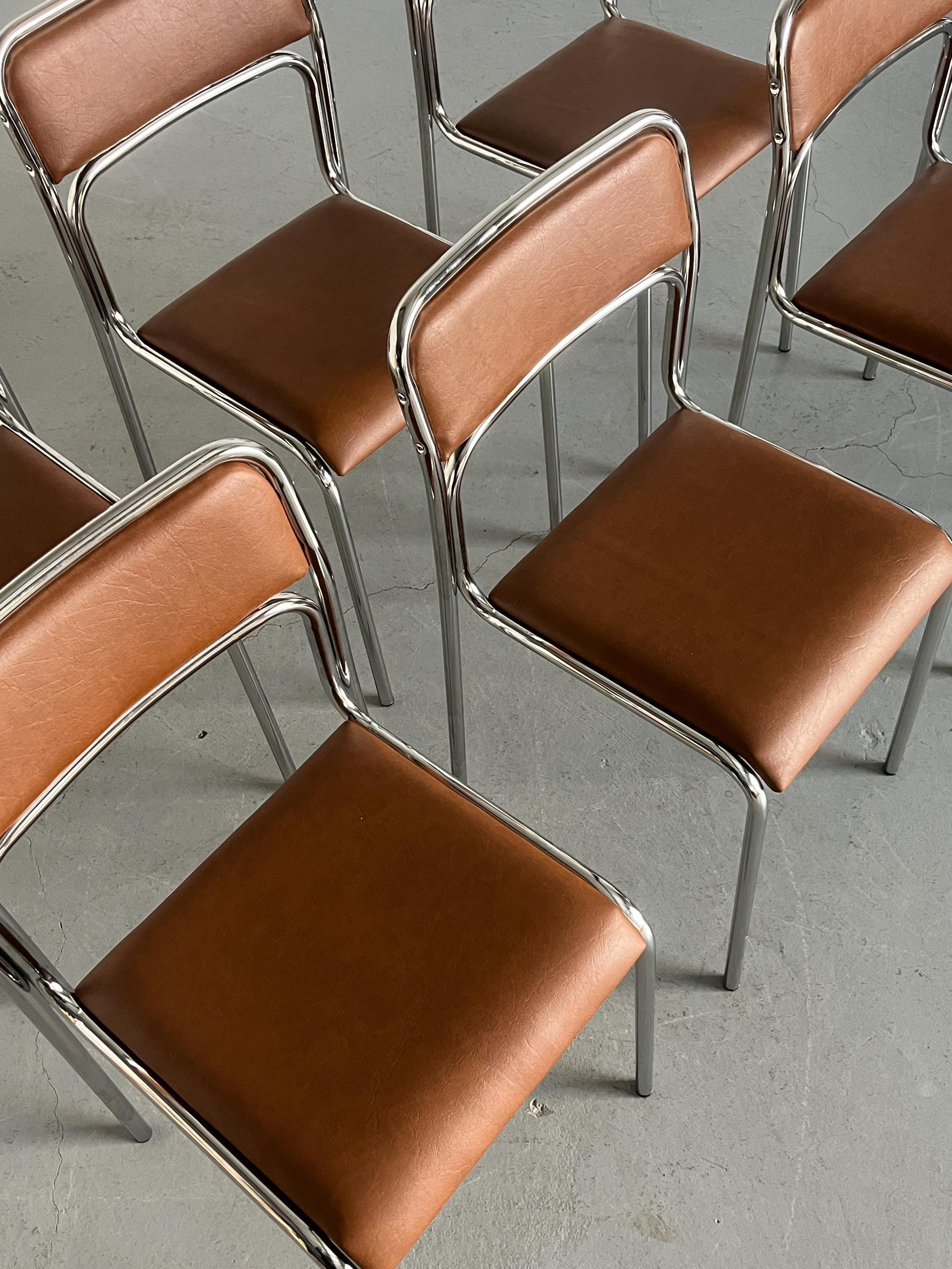 Bauhaus Chrome Tubular Steel and Brown Faux Leather Chairs