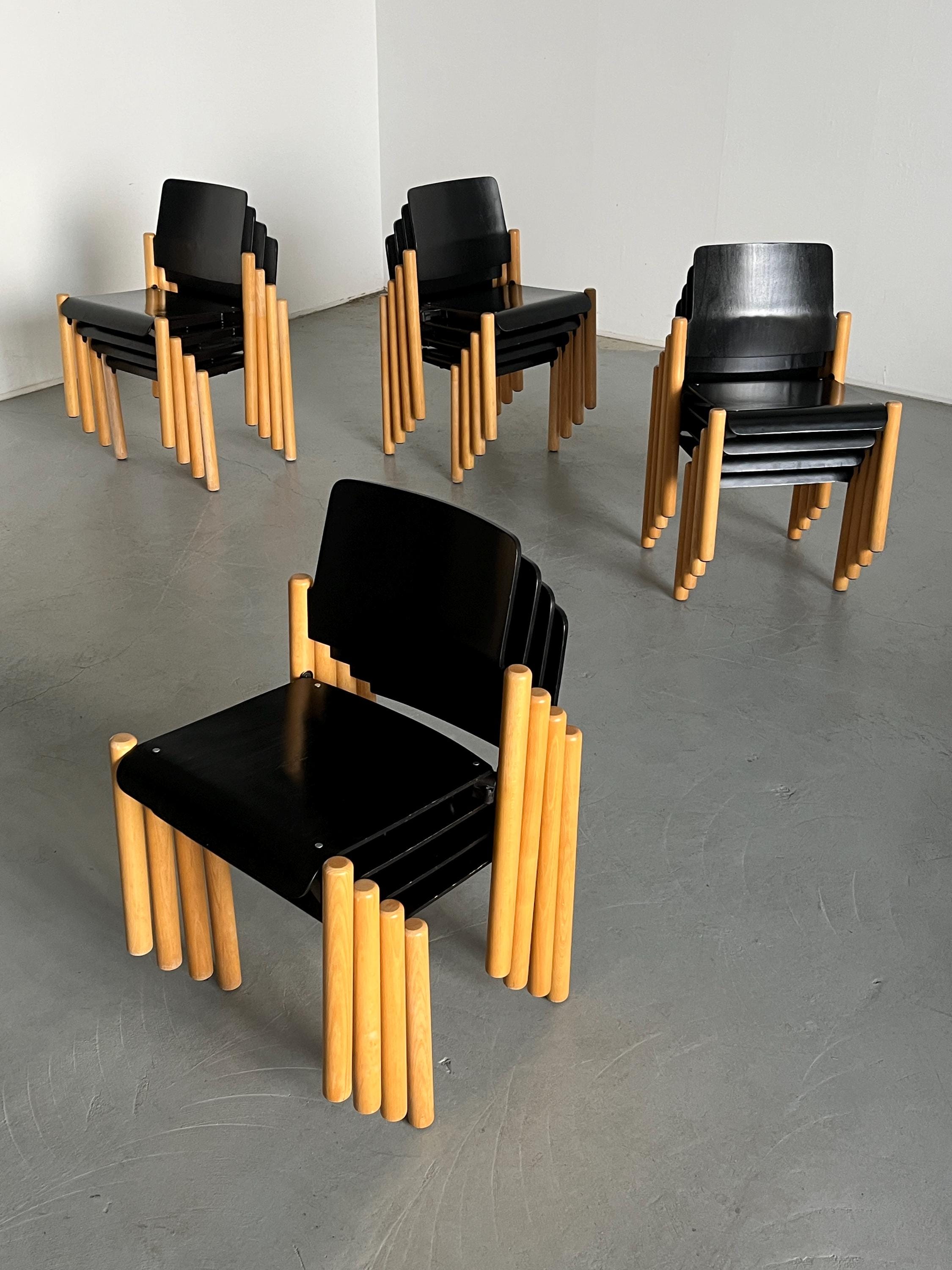 Mid-Century Modern Stackable Beechwood Dining Chairs by Froscher Sitform