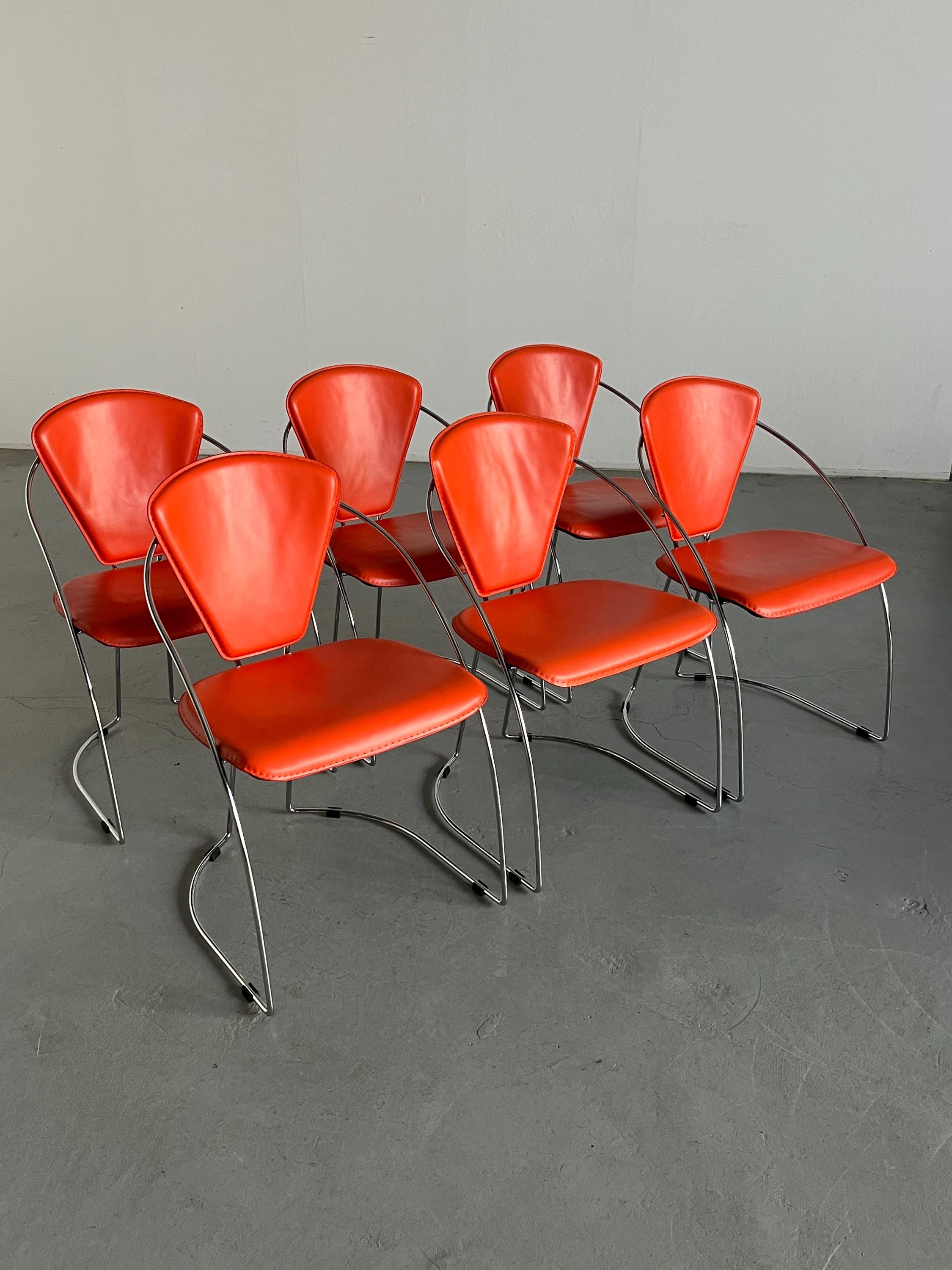 Postmodern Orange Dining Chairs in the Style of Linda Chair by Arrben