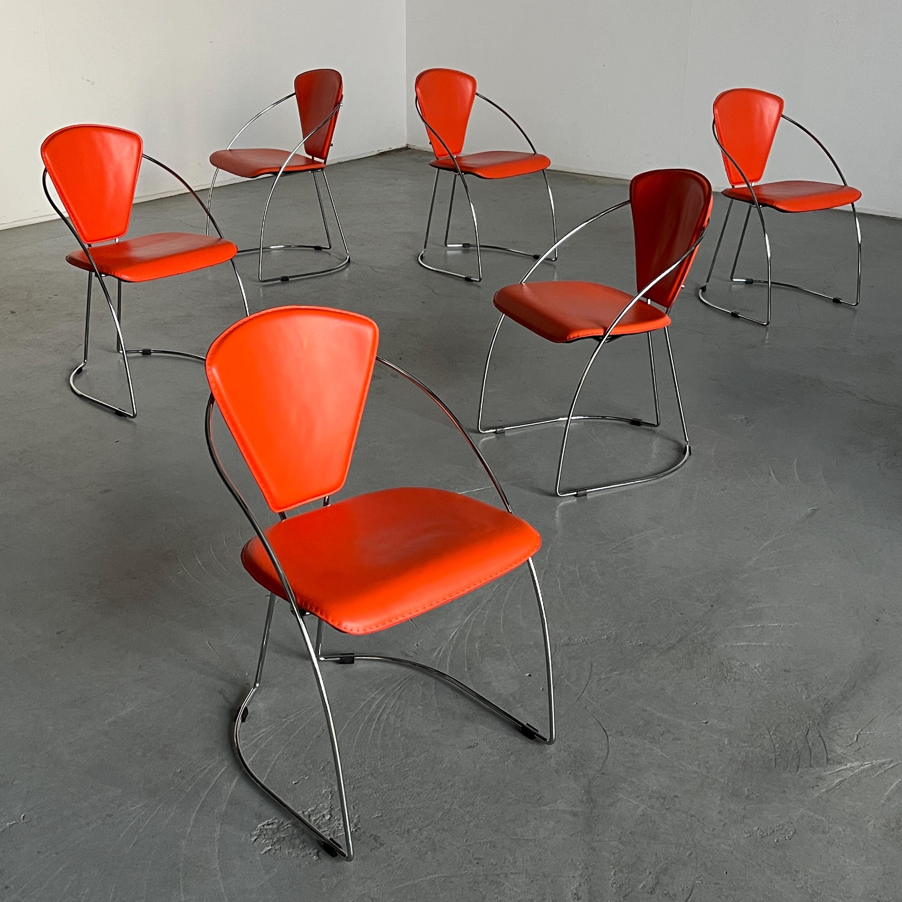 Postmodern Orange Dining Chairs in the Style of Linda Chair by Arrben