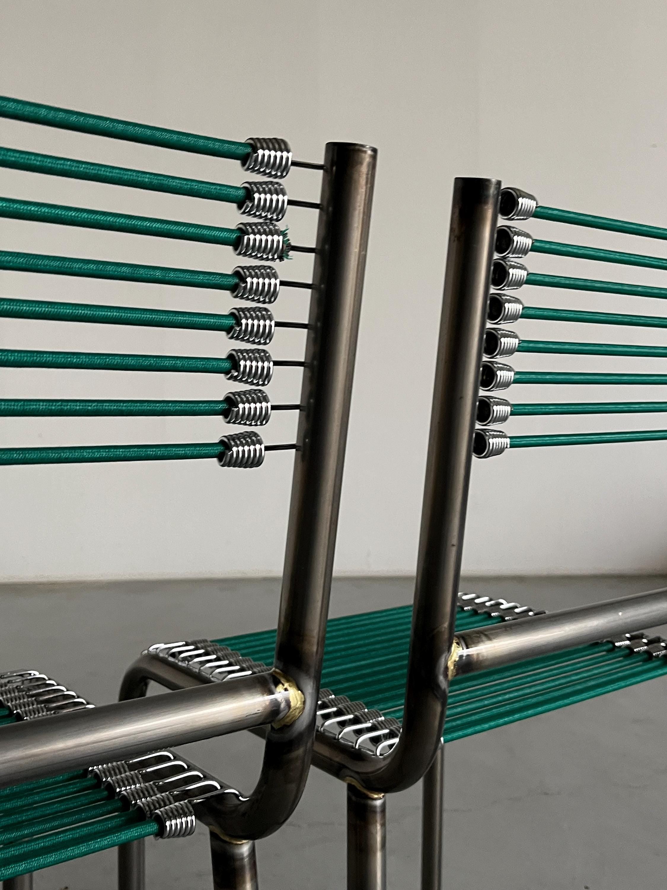 René Herbst 'Sandows' Style Chairs in Steel and Green Cord