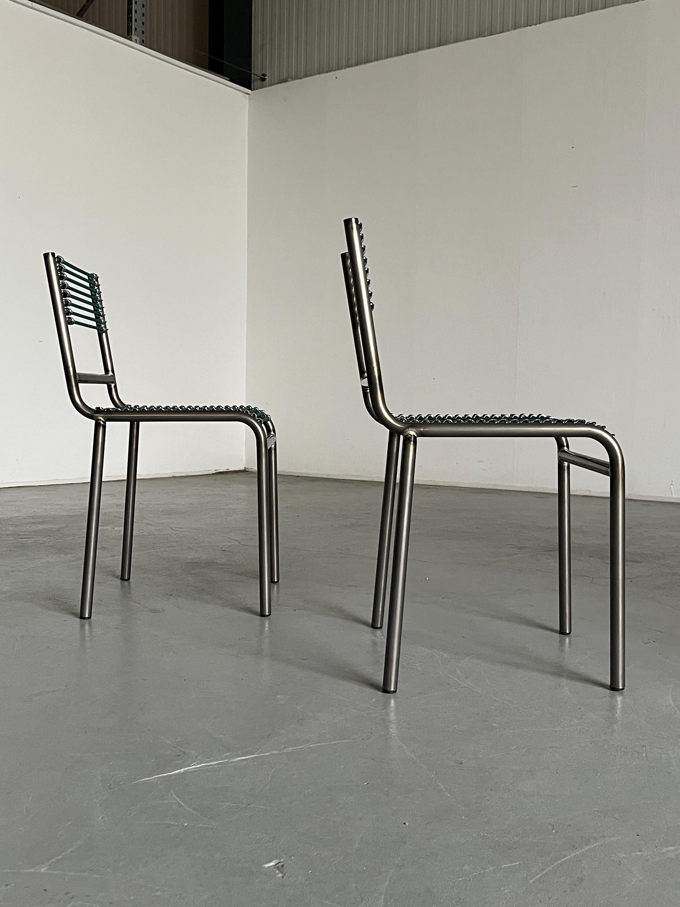 René Herbst 'Sandows' Style Chairs in Steel and Green Cord