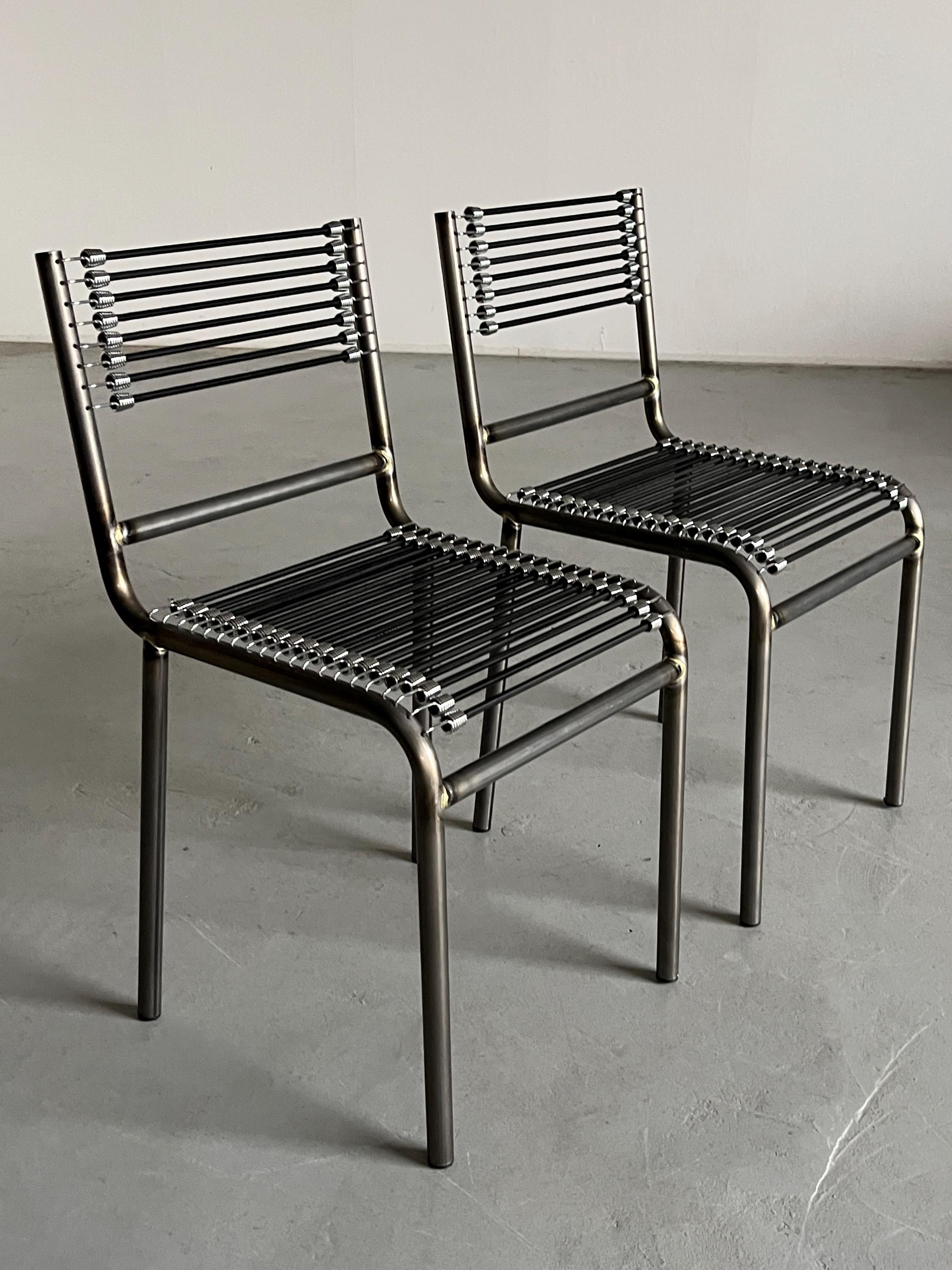 René Herbst 'Sandows' Style Chairs in Steel and Black Cord