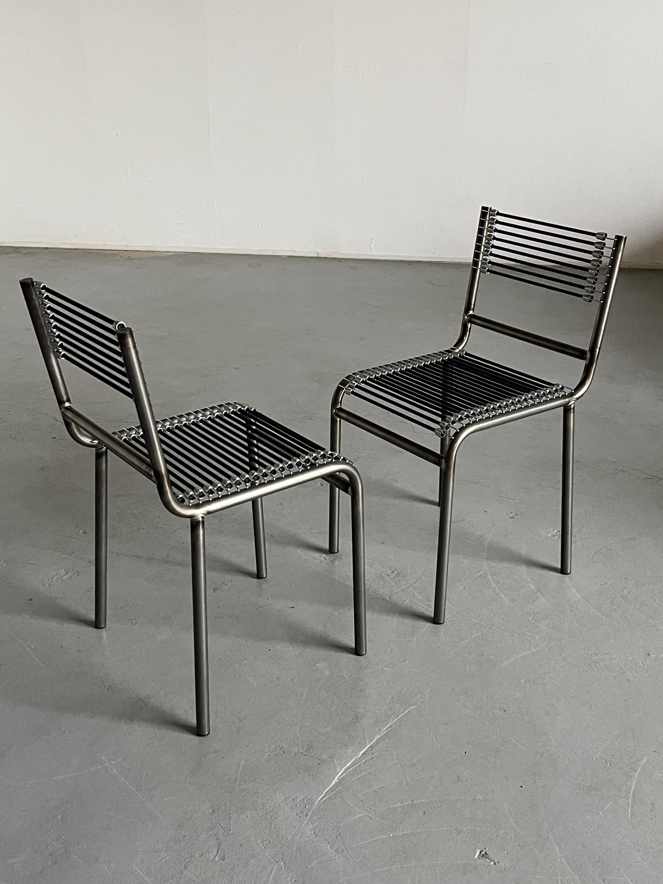 René Herbst 'Sandows' Style Chairs in Steel and Black Cord