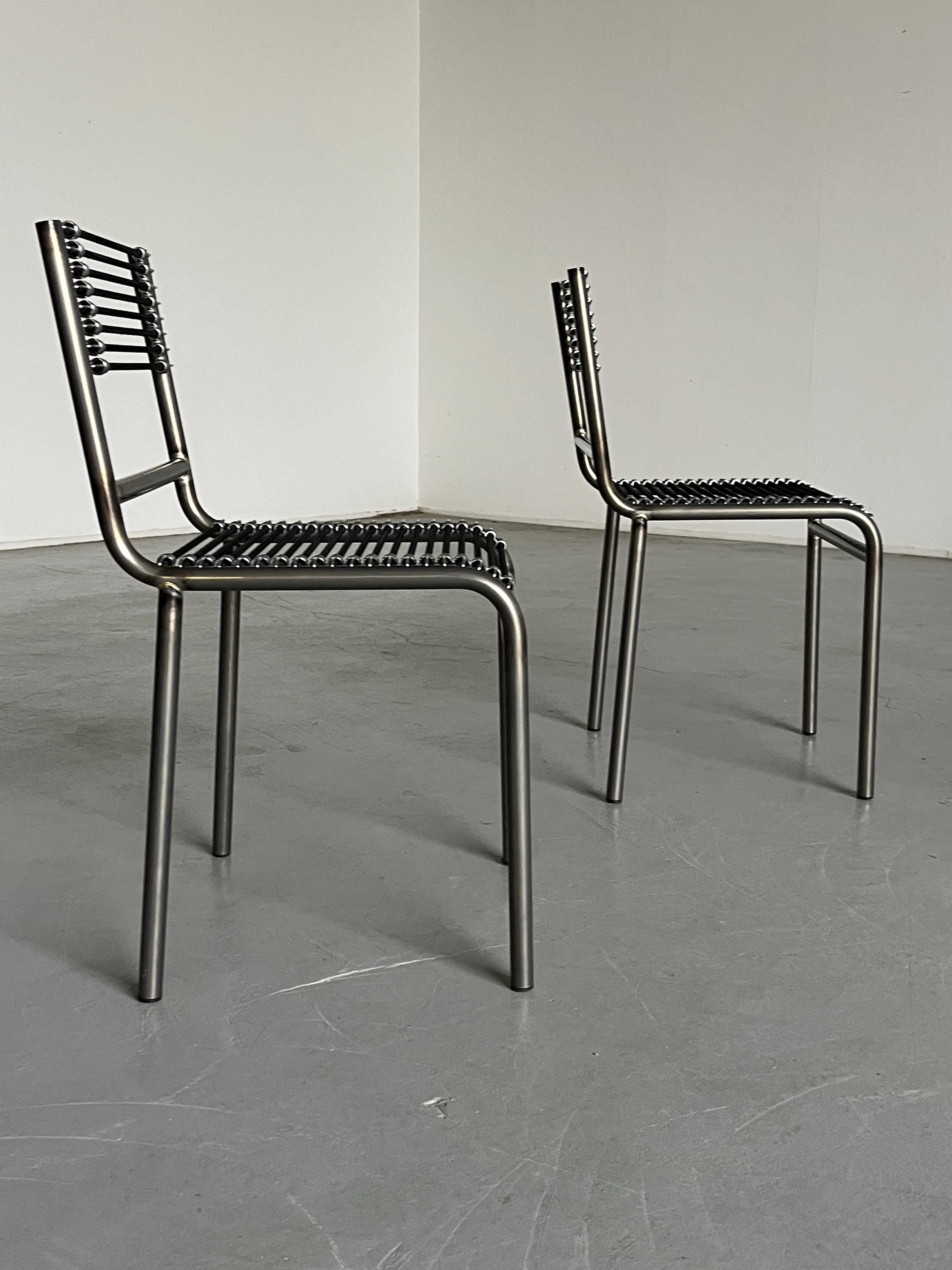 René Herbst 'Sandows' Style Chairs in Steel and Black Cord