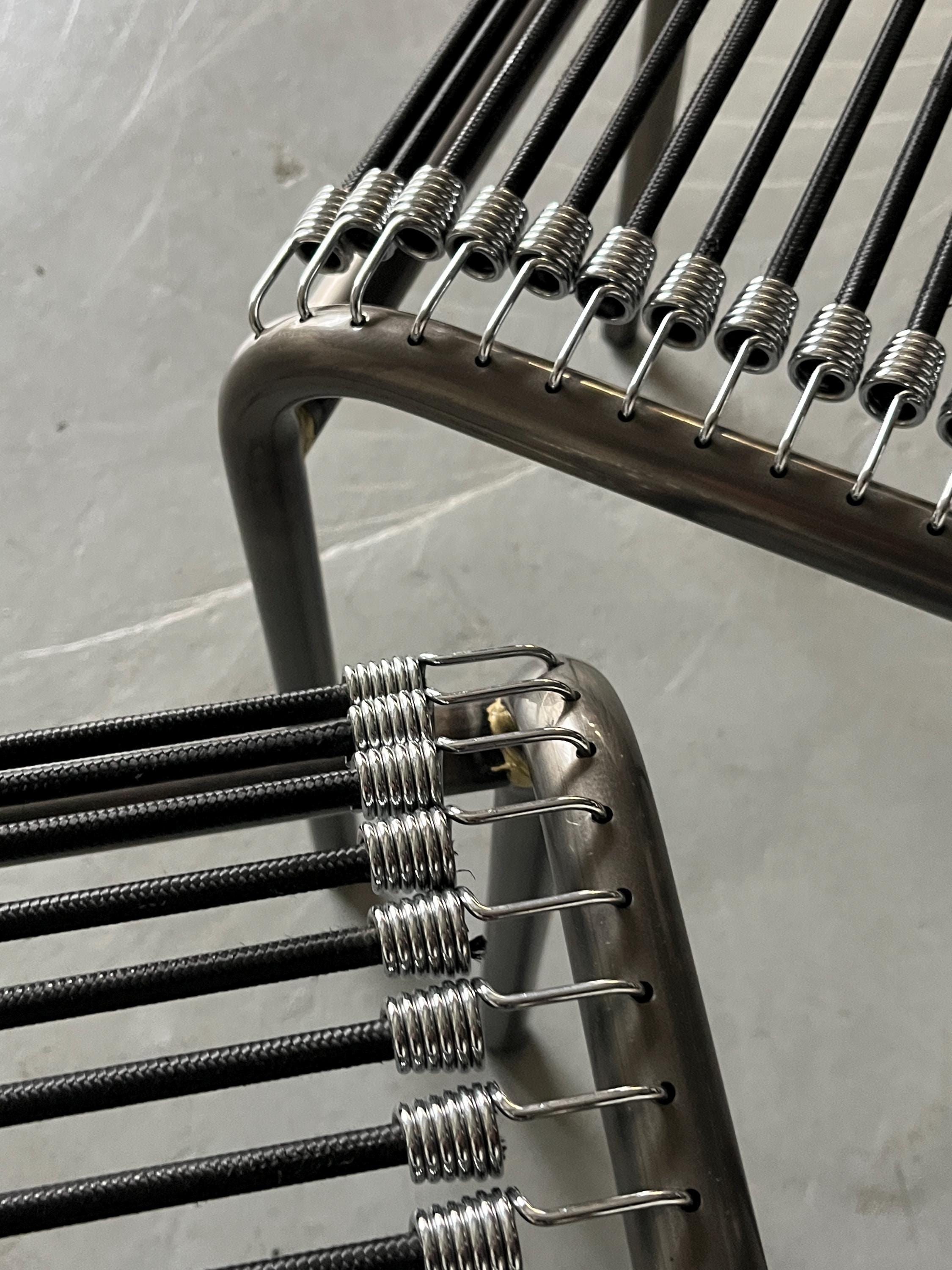 René Herbst 'Sandows' Style Chairs in Steel and Black Cord