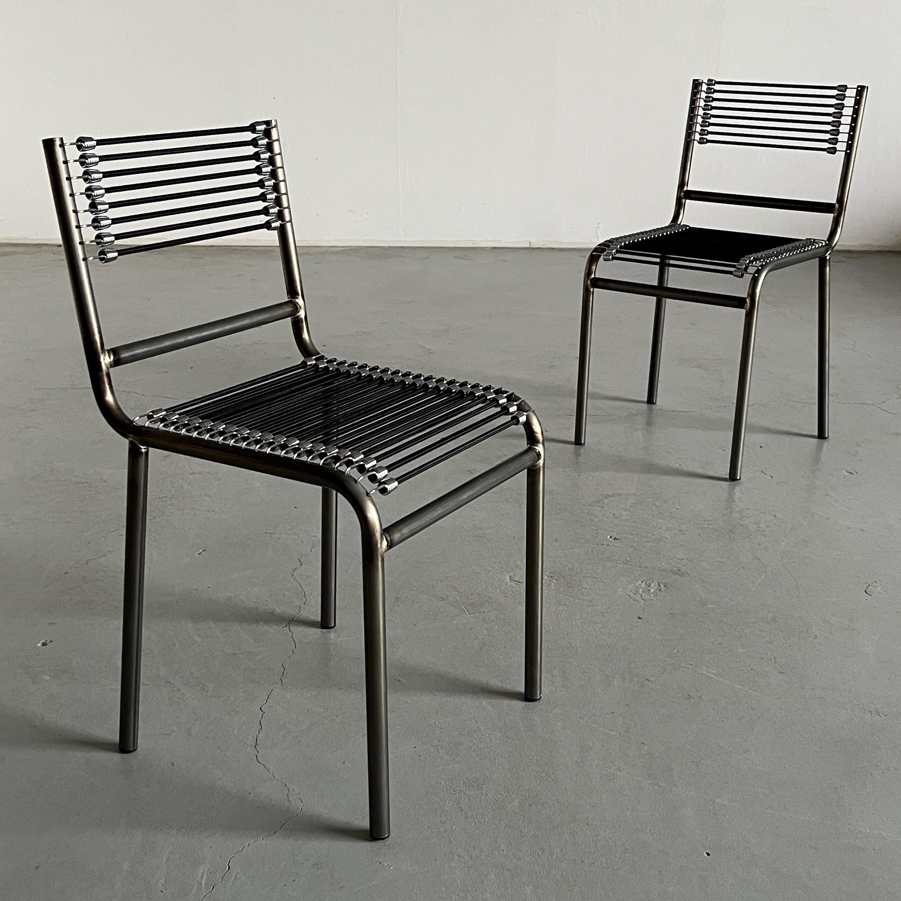 René Herbst 'Sandows' Style Chairs in Steel and Black Cord