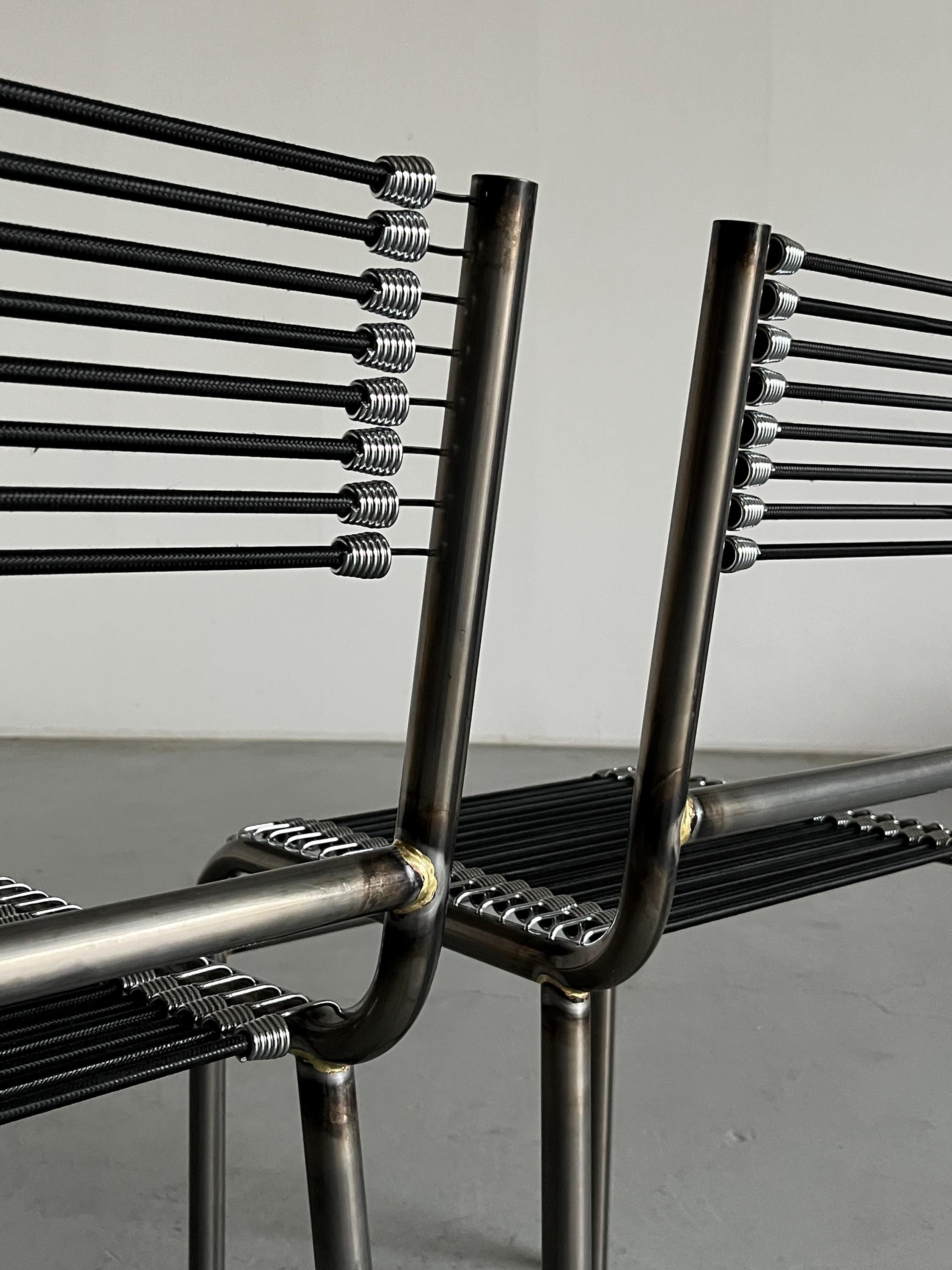 René Herbst 'Sandows' Style Chairs in Steel and Black Cord