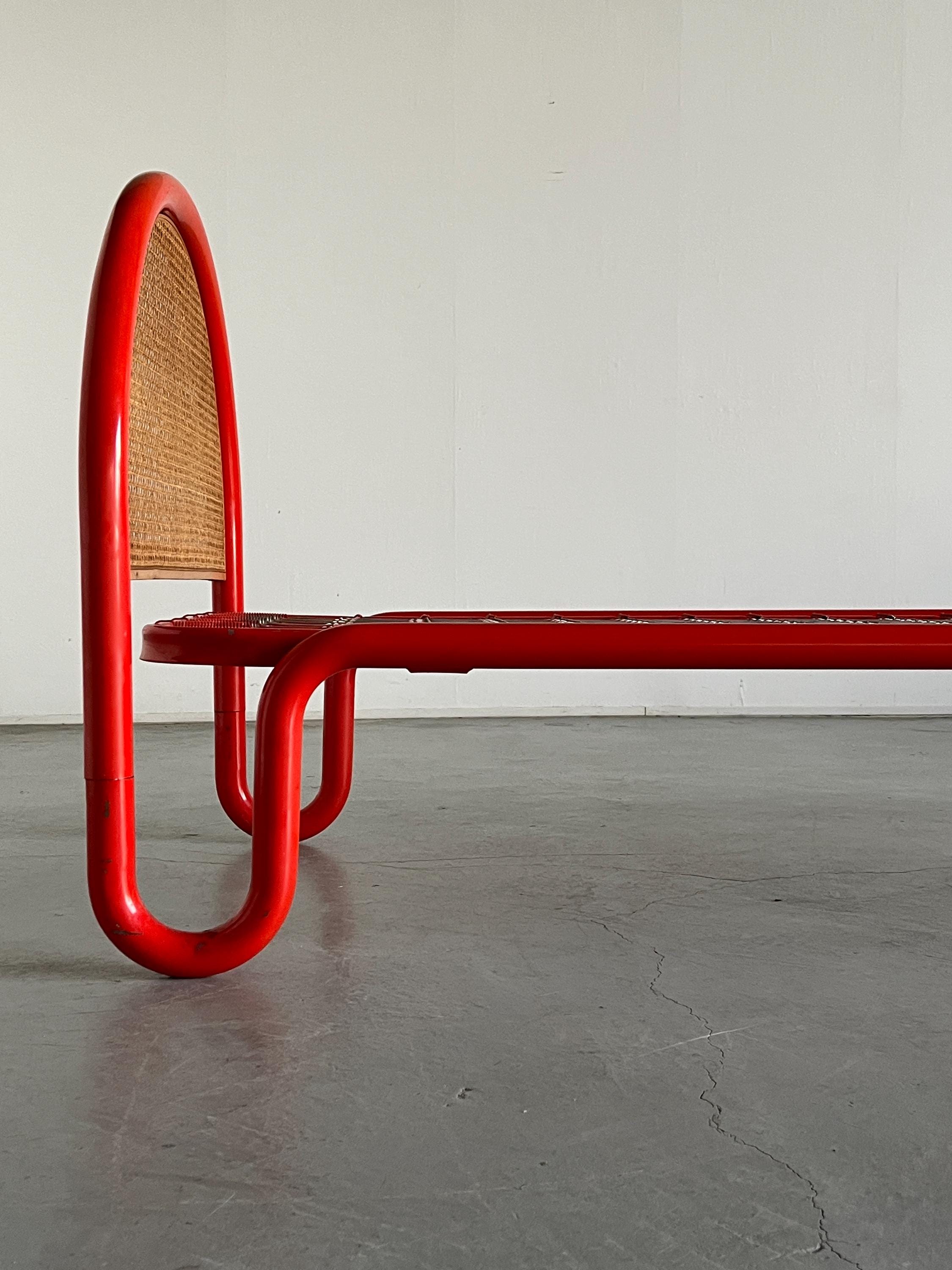 Gae Aulenti Style Tubular Metal and Cane Bed Frame, 1960s