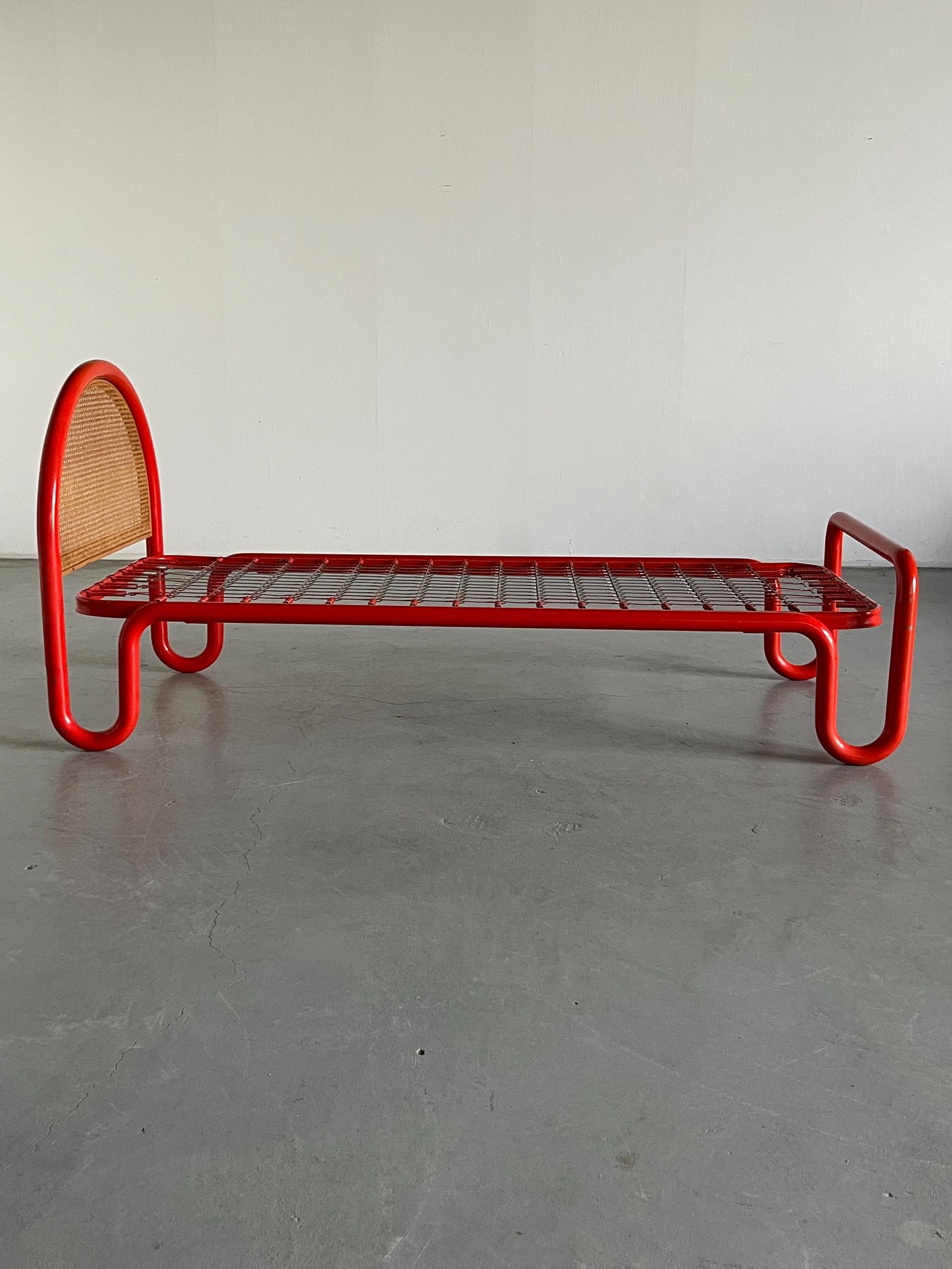 Gae Aulenti Style Tubular Metal and Cane Bed Frame, 1960s