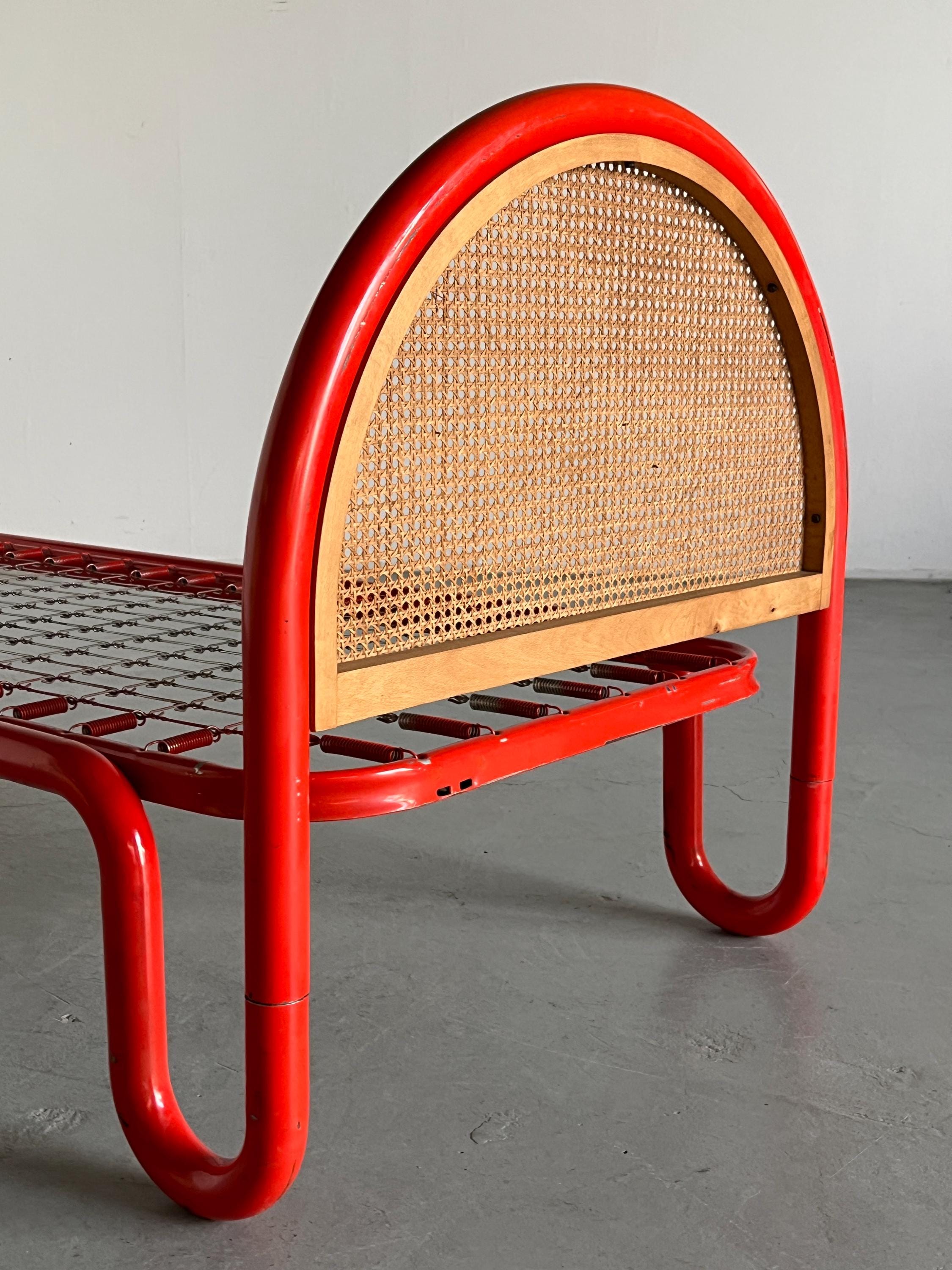 Gae Aulenti Style Tubular Metal and Cane Bed Frame, 1960s