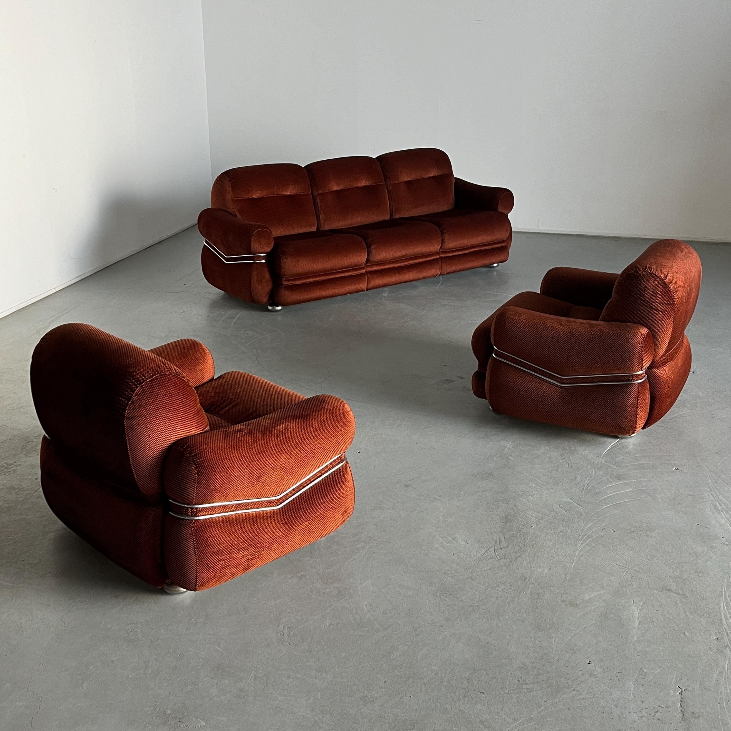 Italian Space Age Seating Set, Checkered Upholstery, 1970s