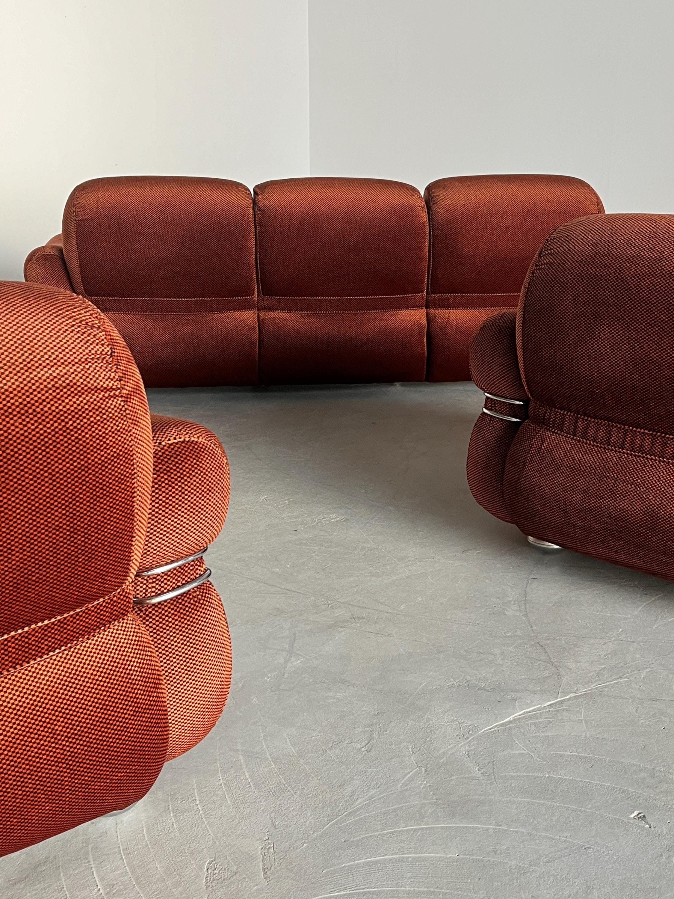 Italian Space Age Seating Set, Checkered Upholstery, 1970s