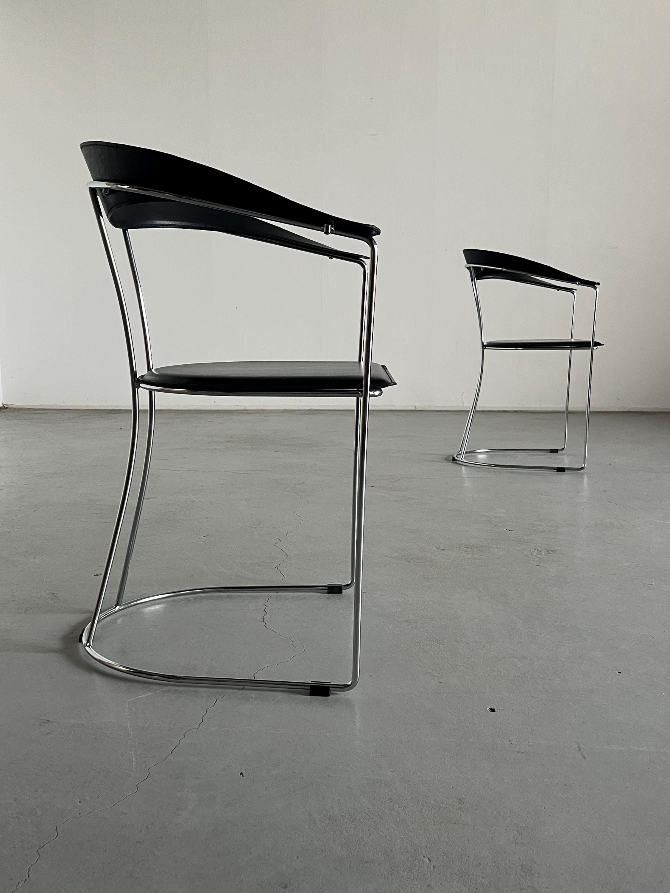 Dining Chairs in Style of Ursula by Arrben, Chromed Steel and Faux Leather, 1970s