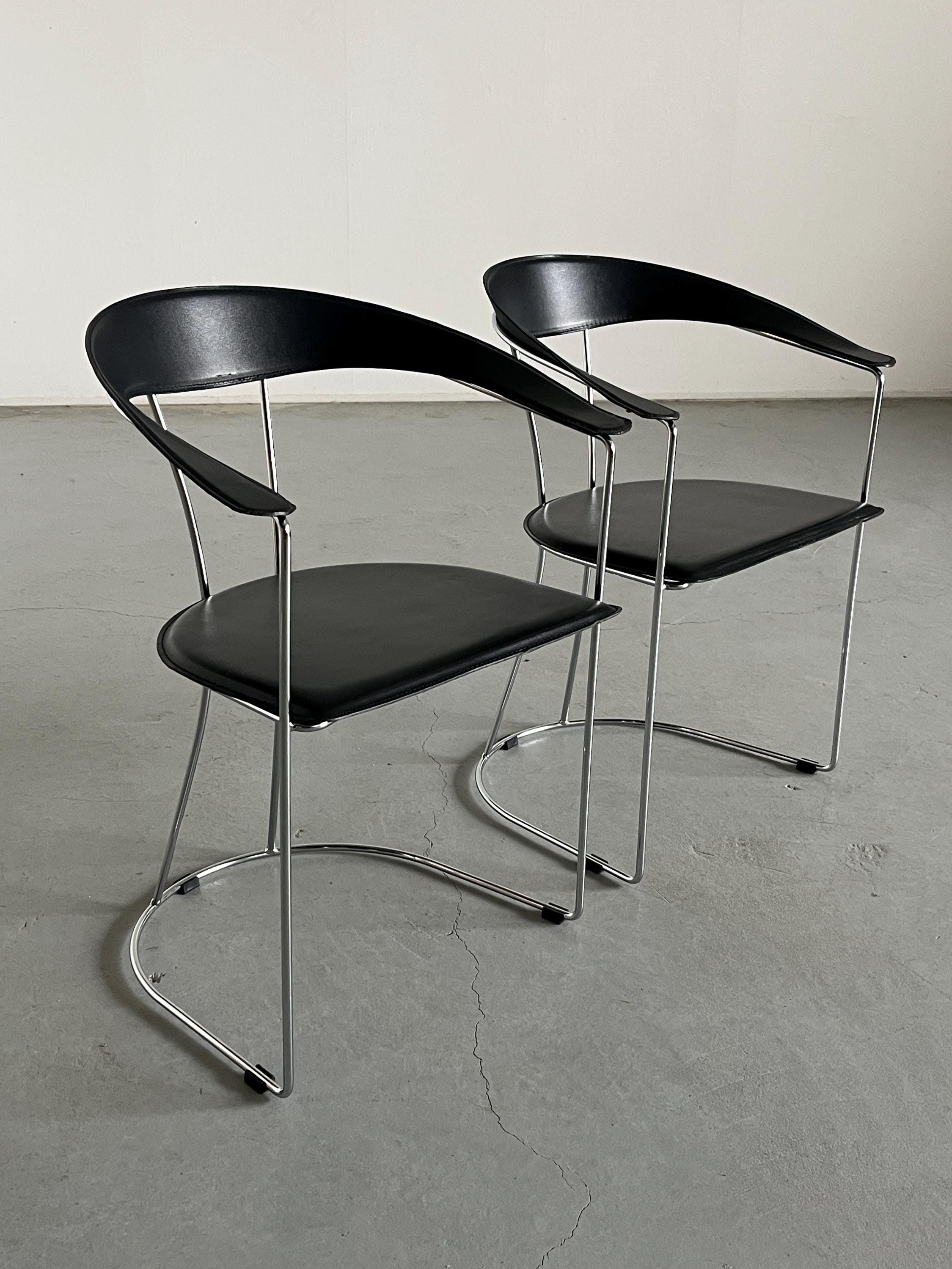 Dining Chairs in Style of Ursula by Arrben, Chromed Steel and Faux Leather, 1970s