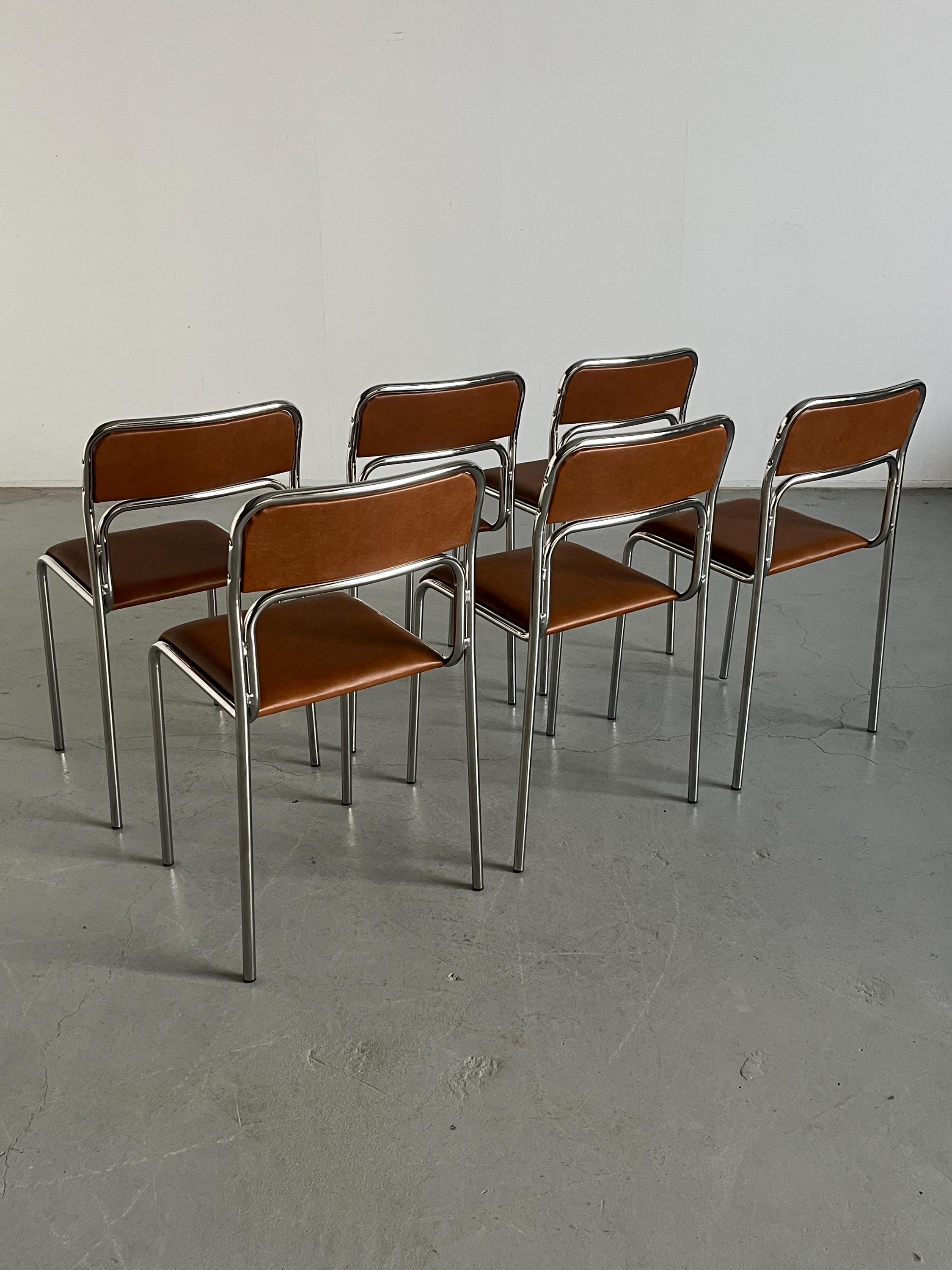 Bauhaus Chrome Tubular Steel and Brown Faux Leather Chairs