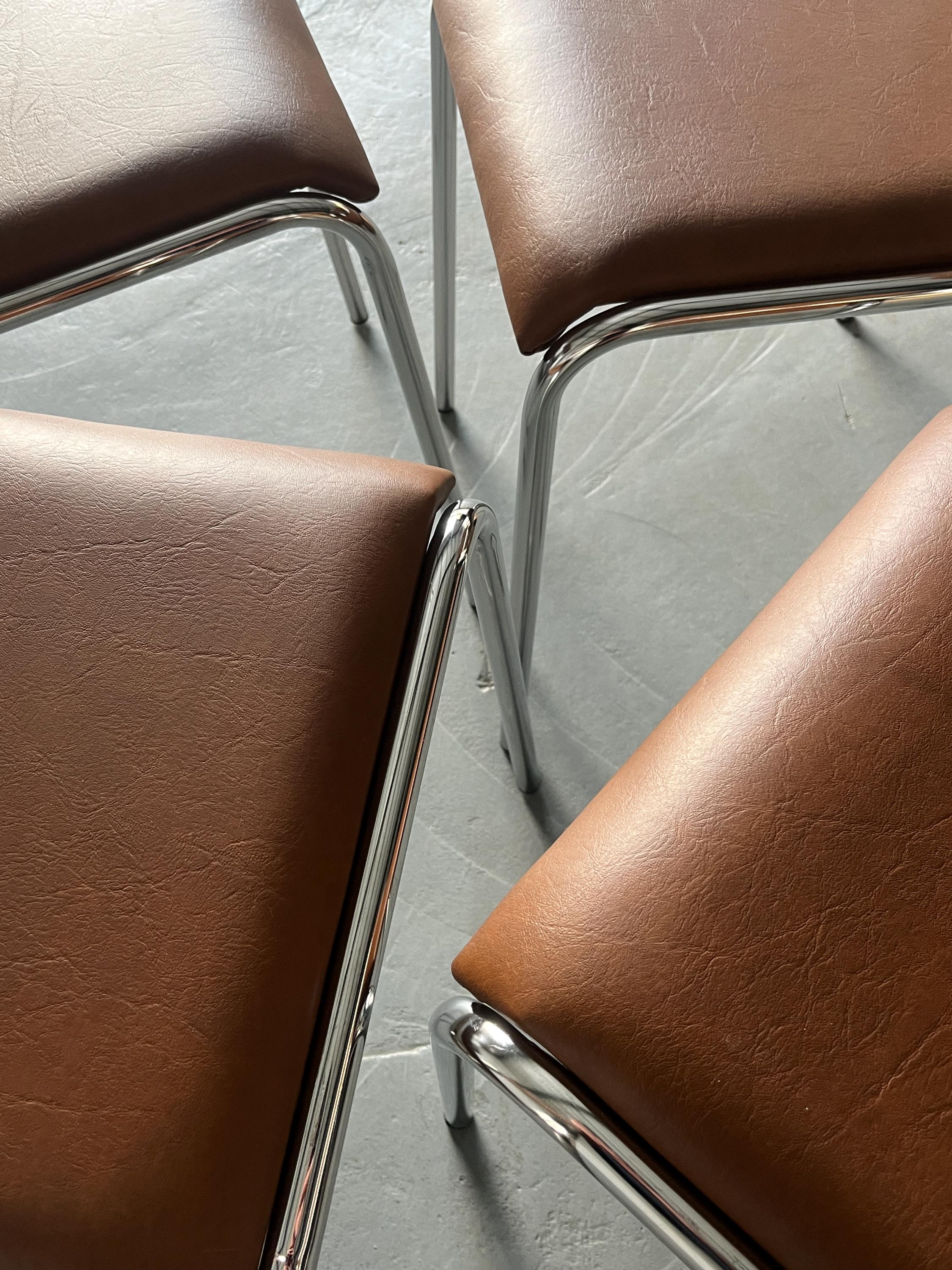 Bauhaus Chrome Tubular Steel and Brown Faux Leather Chairs