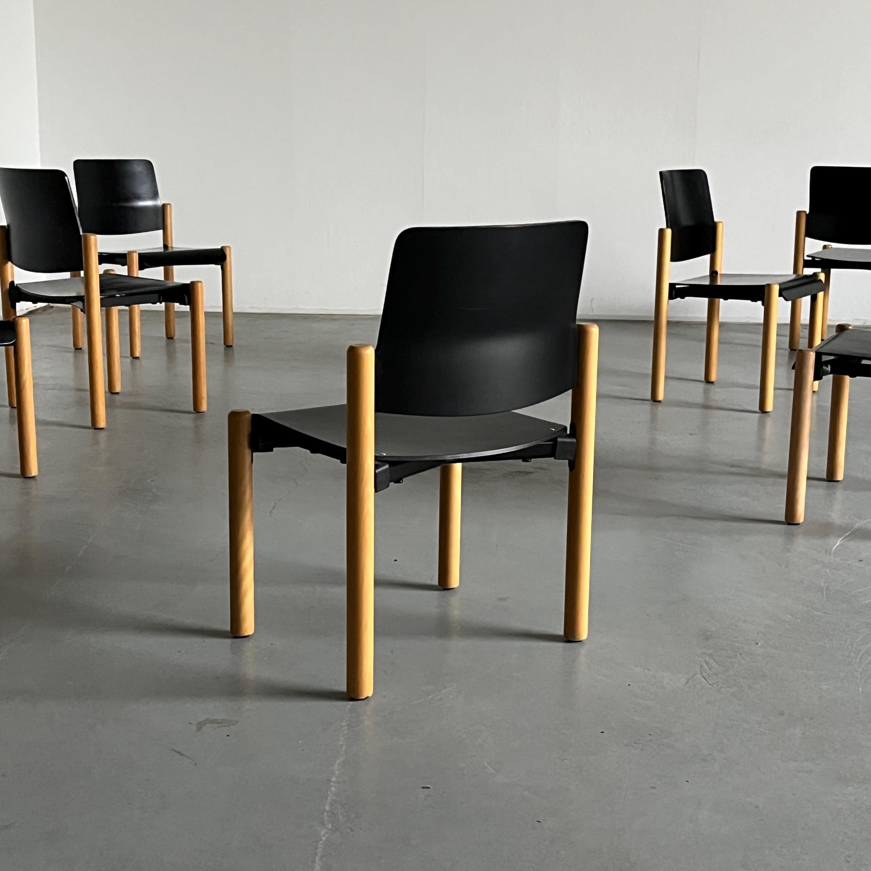 Mid-Century Modern Stackable Beechwood Dining Chairs by Froscher Sitform