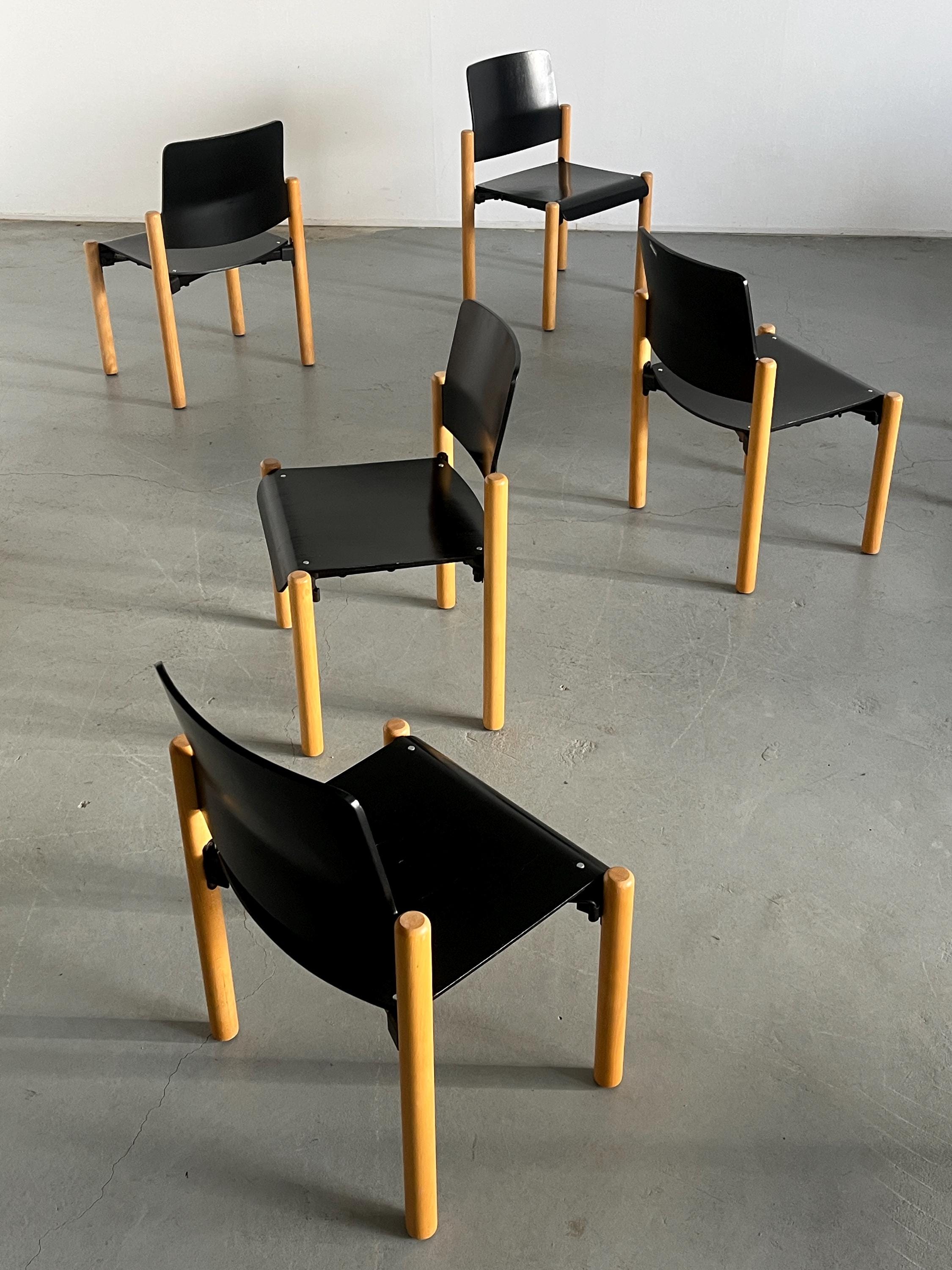 Mid-Century Modern Stackable Beechwood Dining Chairs by Froscher Sitform