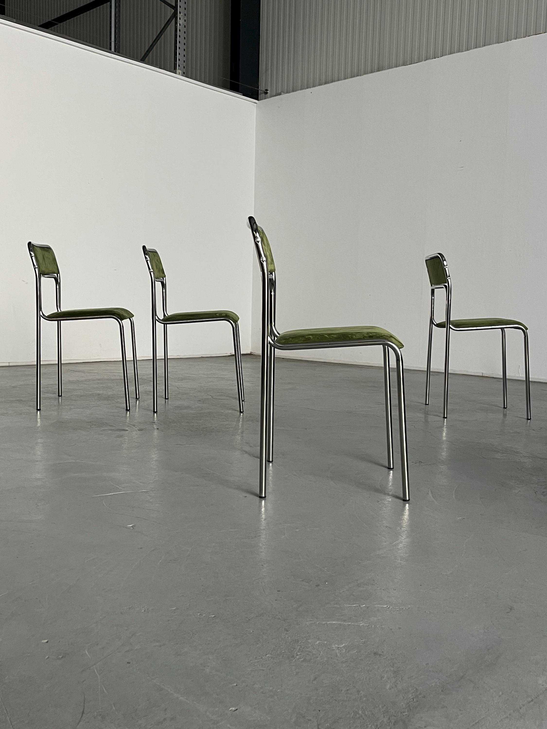 Bauhaus Chrome Tubular Steel and Green Velvet Chairs