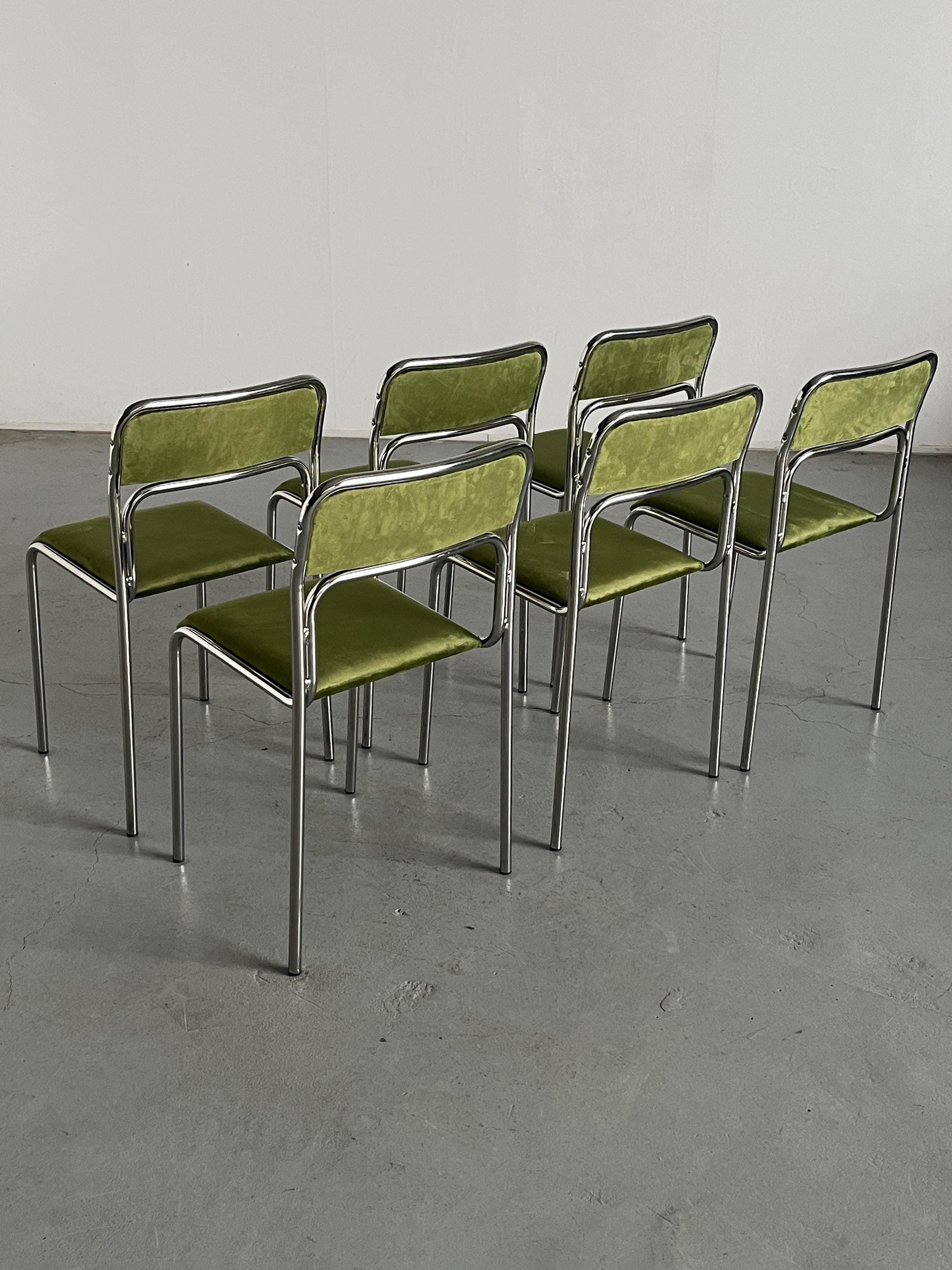 Bauhaus Chrome Tubular Steel and Green Velvet Chairs