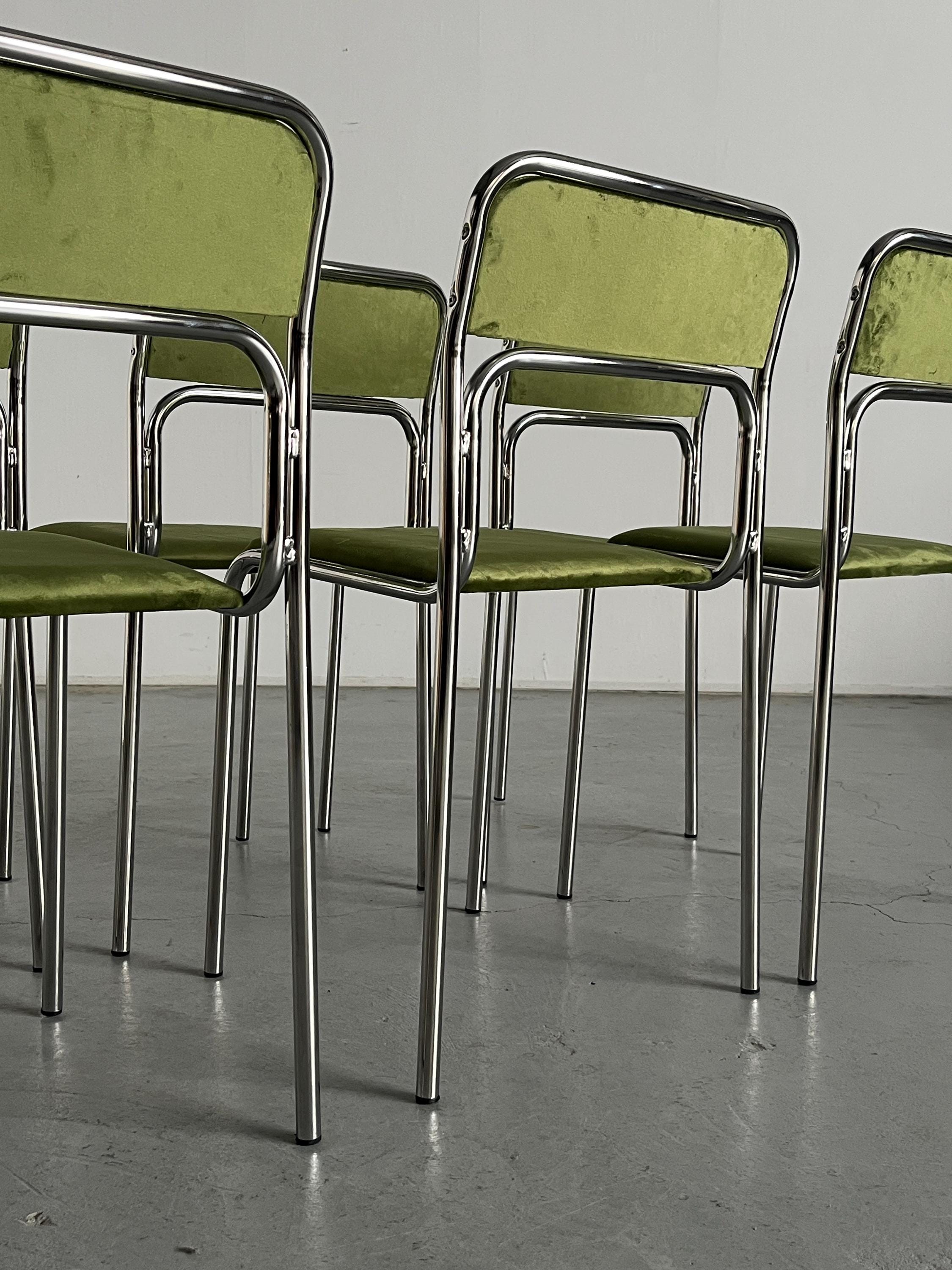Bauhaus Chrome Tubular Steel and Green Velvet Chairs